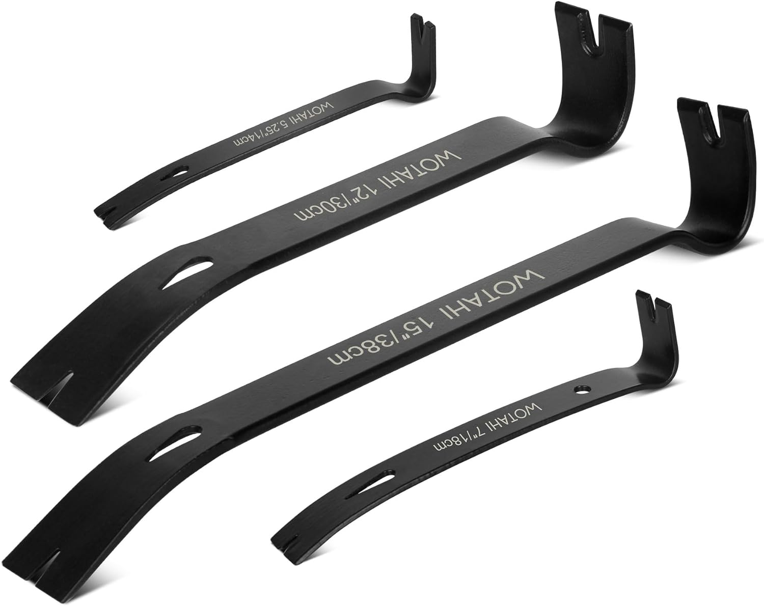 WOTAHI 4-Piece Flat Pry Bar Set - 15",12",7",5.25" Heavy Duty Nail Puller, Utility Claw Bar, Wonder Bar, Crowbar, Mini Pry Bar, High Carbon Steel Forged Nail,Baseboard and Trim Removal Tool Kit image number 1