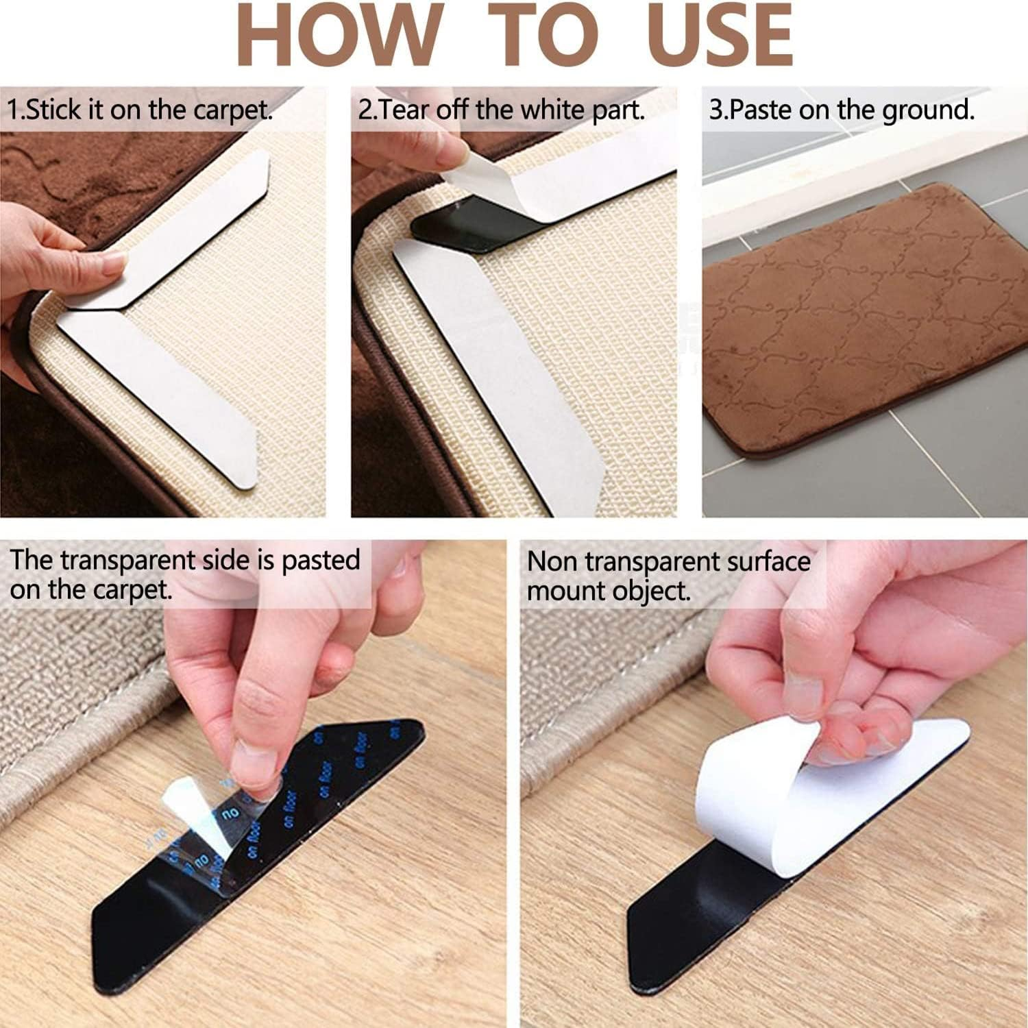 16 Pieces Rug Grippers, Anti-Slip Carpet Gripper, Double Sided Washable Removable anti Curling Corner Carpet Gripper, Non Slip Renewable Adhesive Rug Tape for Hardwood Floors and Tile (180Mm*30Mm)