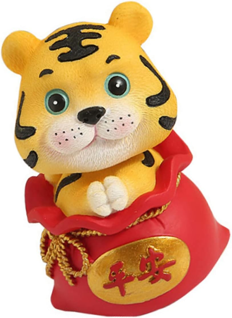 STOBAZA Resin Tiger Statue Shaking Money Bag Ornament for Nursery Decor Outdoor Garden Decor Lifelike Car Tiger Ornament image number 4