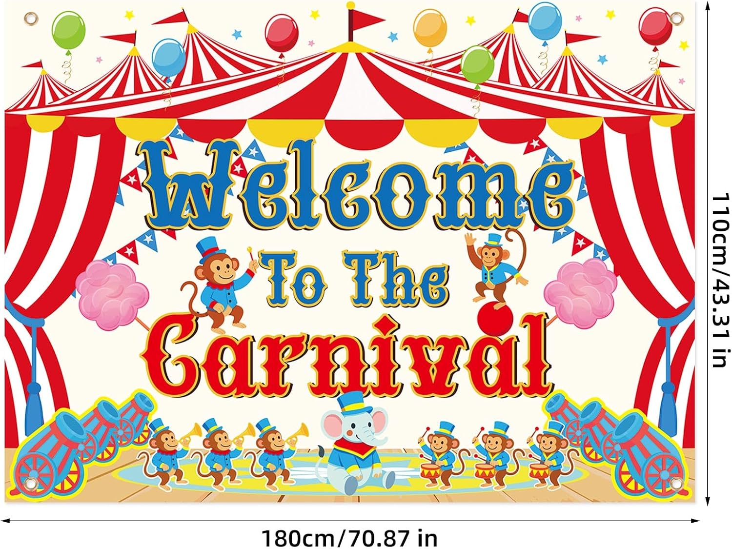 5.91X3.61 Ft Welcome to the Carnival Backdrop, Colorful Polyester Carnival Banner Washable and Reusable Party Decorations Supplies for Circus Theme Party Photo Props image number 2