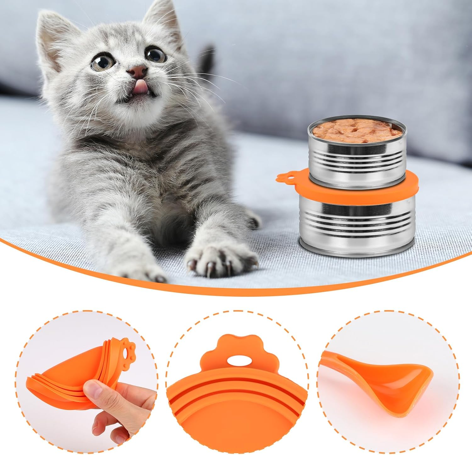 4 Pack Silicone Pet Can Covers with Spoons - 1 Fit 3 Standard Size Cans with Universal Dog Cat Food Can Cover, Includes Silicone Pet Can Lid, BPA Free & Dishwasher Safe (Blue/Pink/Green/Orange) image number 4