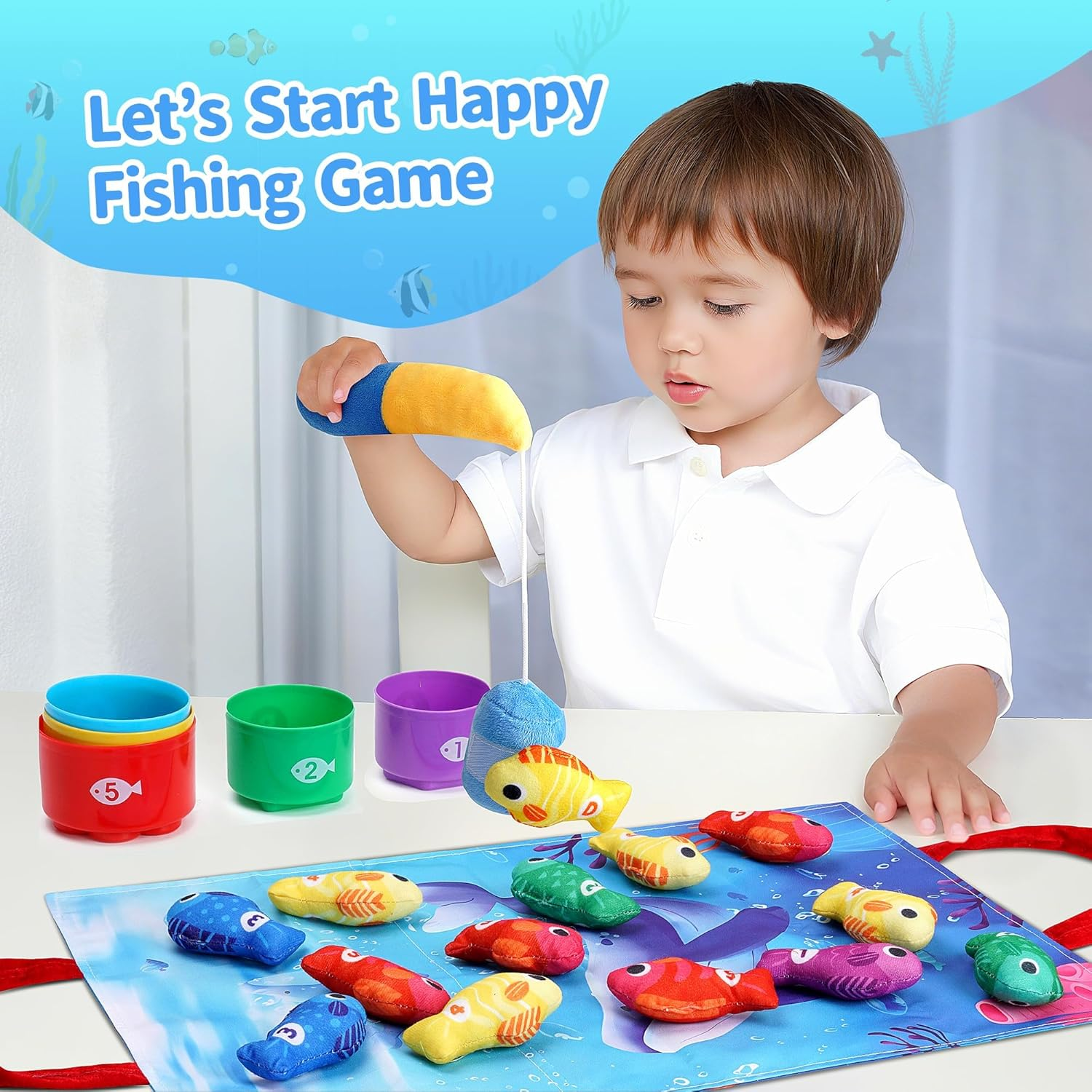 HAOON Montessori Toys for 1 Year Old, Cloth Fishing Game with Stacking Cups, Baby Toy 12-18 Months One Year Old Boy Birthday Gift, Toddler Toys for 1 2 Year Old Boy Girl Gifts image number 5