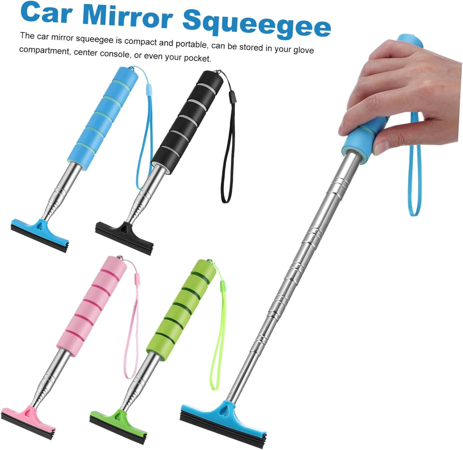 SWOOMEY Telescoping Car Mirror Squeegees 4Pcs Mini Water Wipers for Rear View and Wing Mirrors, Handheld Window Cleaner Set for Automotive Exterior Care in Multiple Colors image number 6