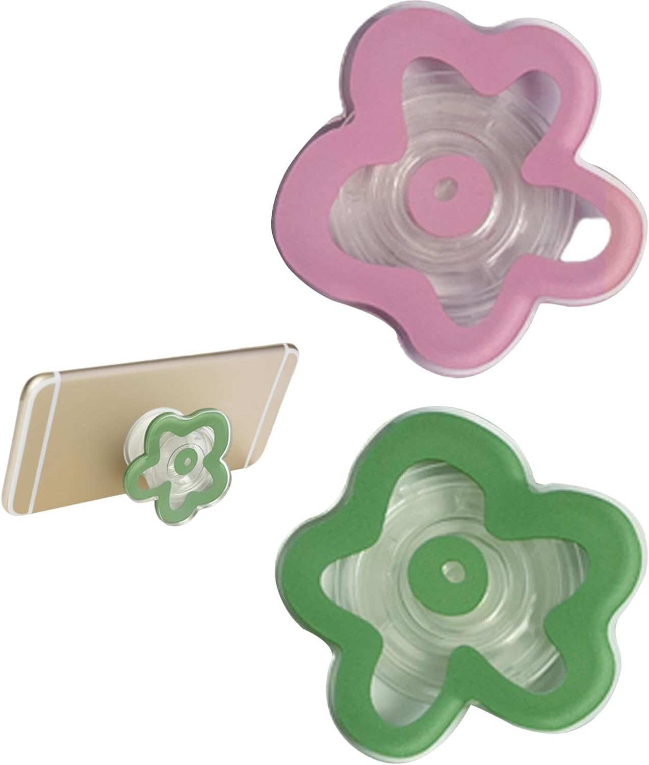 Nicedeal 2Pcs Flower Cell Phone Holder, Pink Green Phone Grip with Expanding Kickstand, Suction Cup Cell Phone Stand image number 4