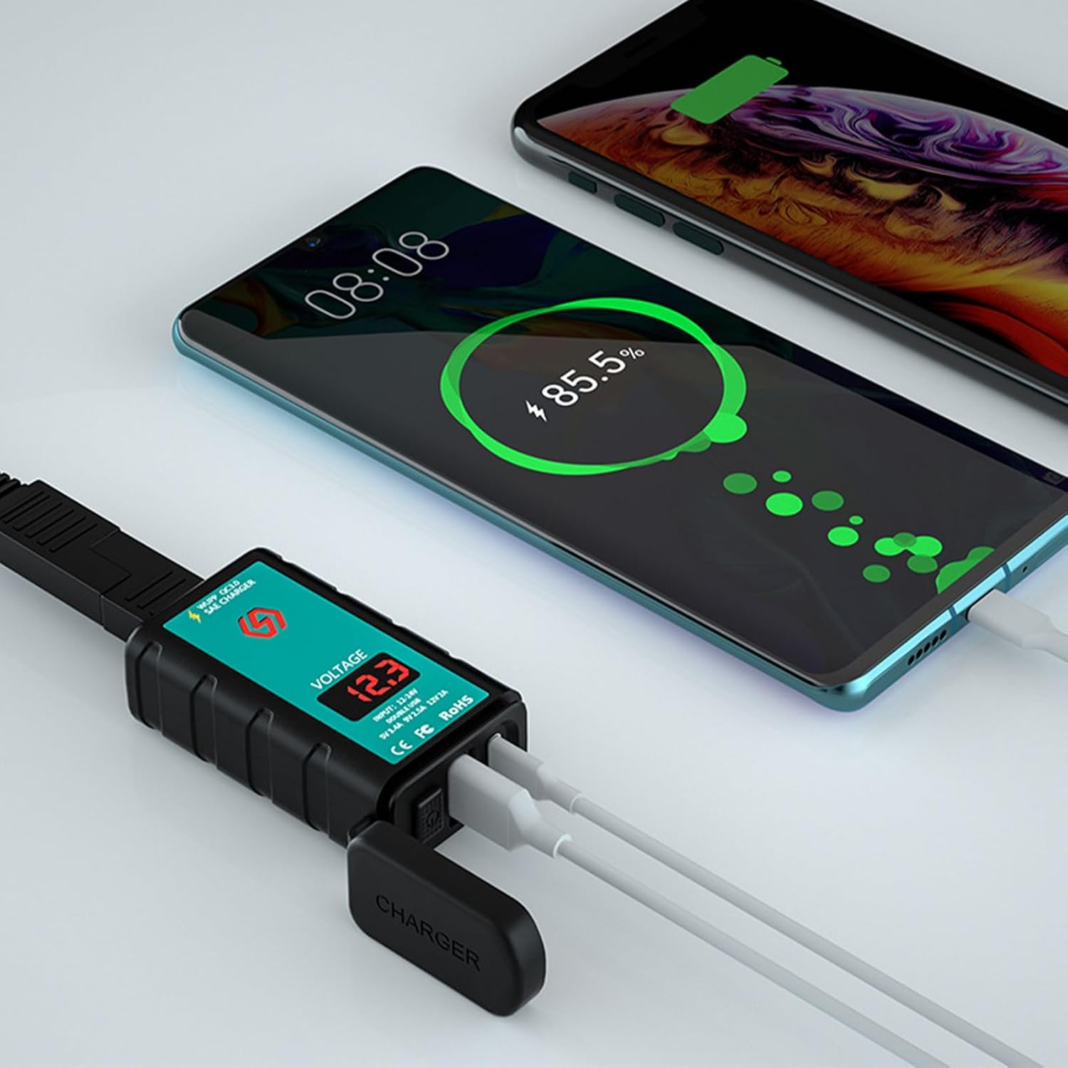 Motorcycle Phone Charger - Motorcycle SAE to USB Adapter with LED Voltmeter - Waterproof Boats Phone Accessories Adapter for Car, Atvs image number 3