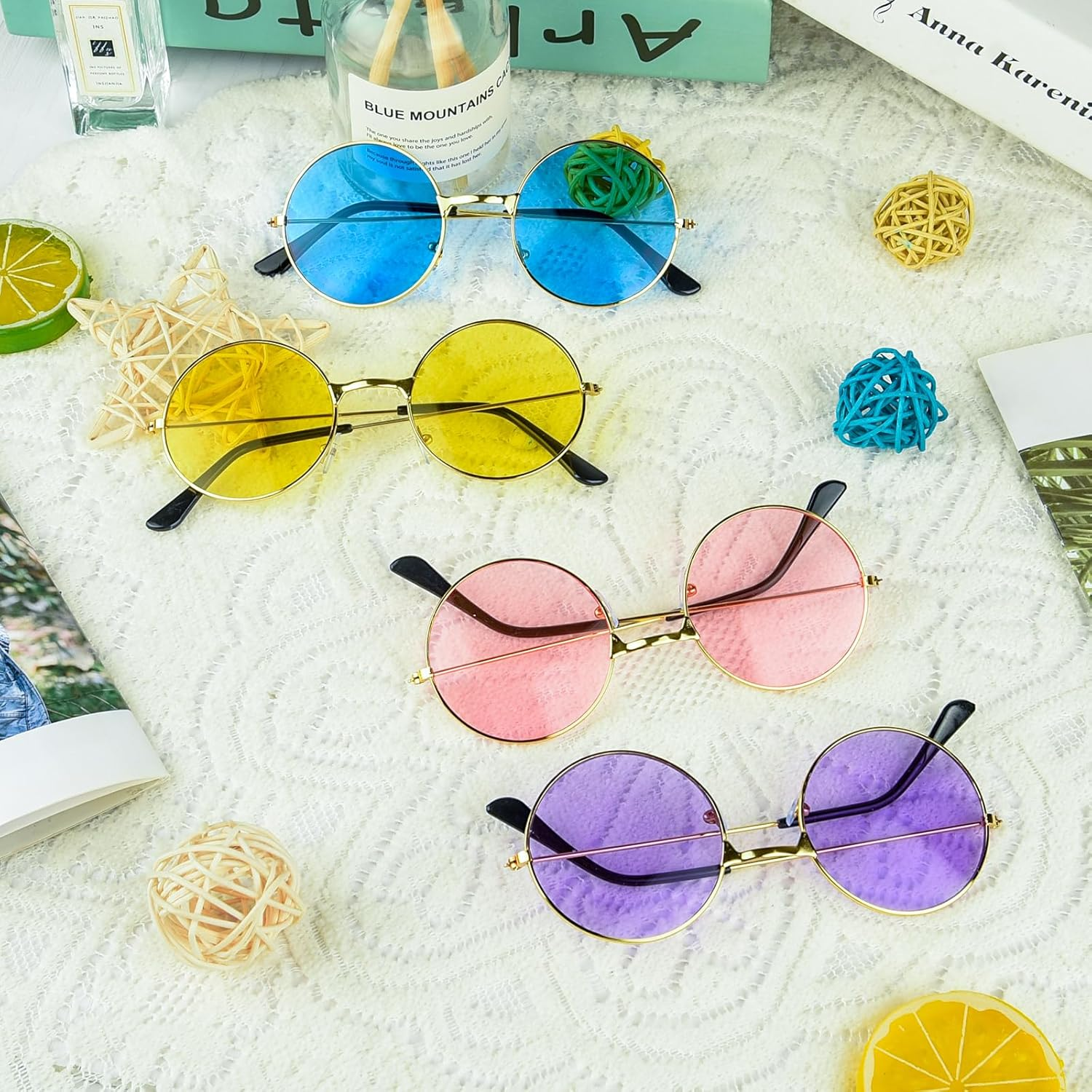 4/8/10/12/20/28 Pairs Hippie Sunglasses round Hippie Glasses 70S Party Decorations Multicolored Glasses for Women - A-Multicolor-4 image number 5