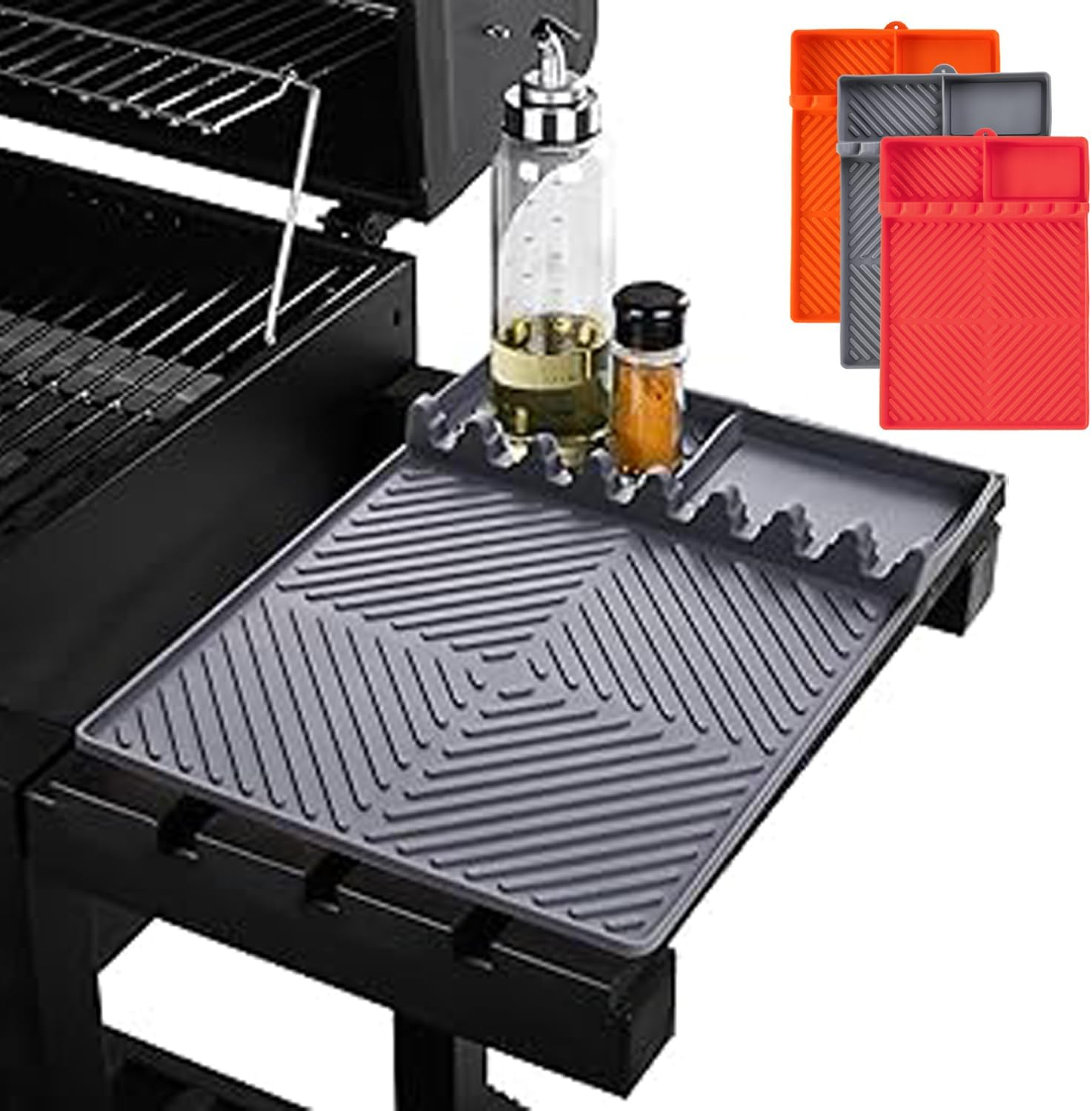 Griddle Mat Barbeque Grill Accessories Tools for Blackstone, Side Shelf Mat Grill Pad for Outdoor Grill Kitchen Counter Spatula Silicone Mat with Drip Pad for Kitchen, Cooking ﻿ (Gray) image number 3