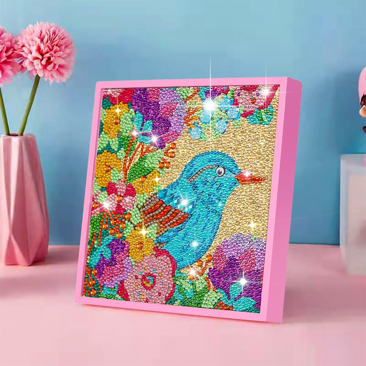 4PCS Sets Pink Bling Car Cup Holder Coasters for Car & Shiny Pink Push to Start Button Cover Key Ignition Ring Universal Auto Cute Pink Car Accessories Interior Decor for Women