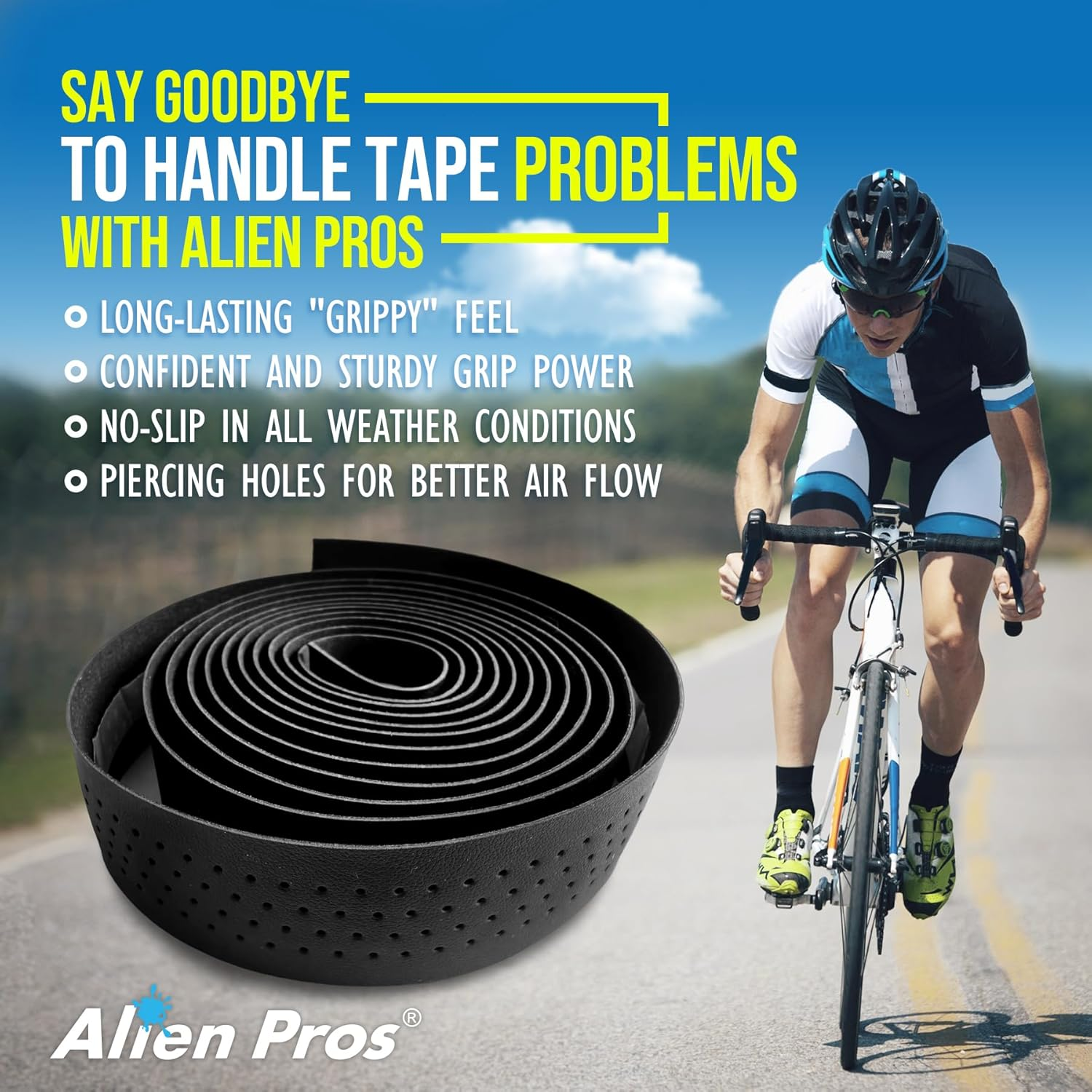 Alien Pros Bike Handlebar Tape Red New Model EP+ (Set of 2) - Wrap Your Bike for an Awesome Comfortable Ride - Enhance Your Bike Grip with These EVA PU plus Bicycle Handle Bar Tape, Red