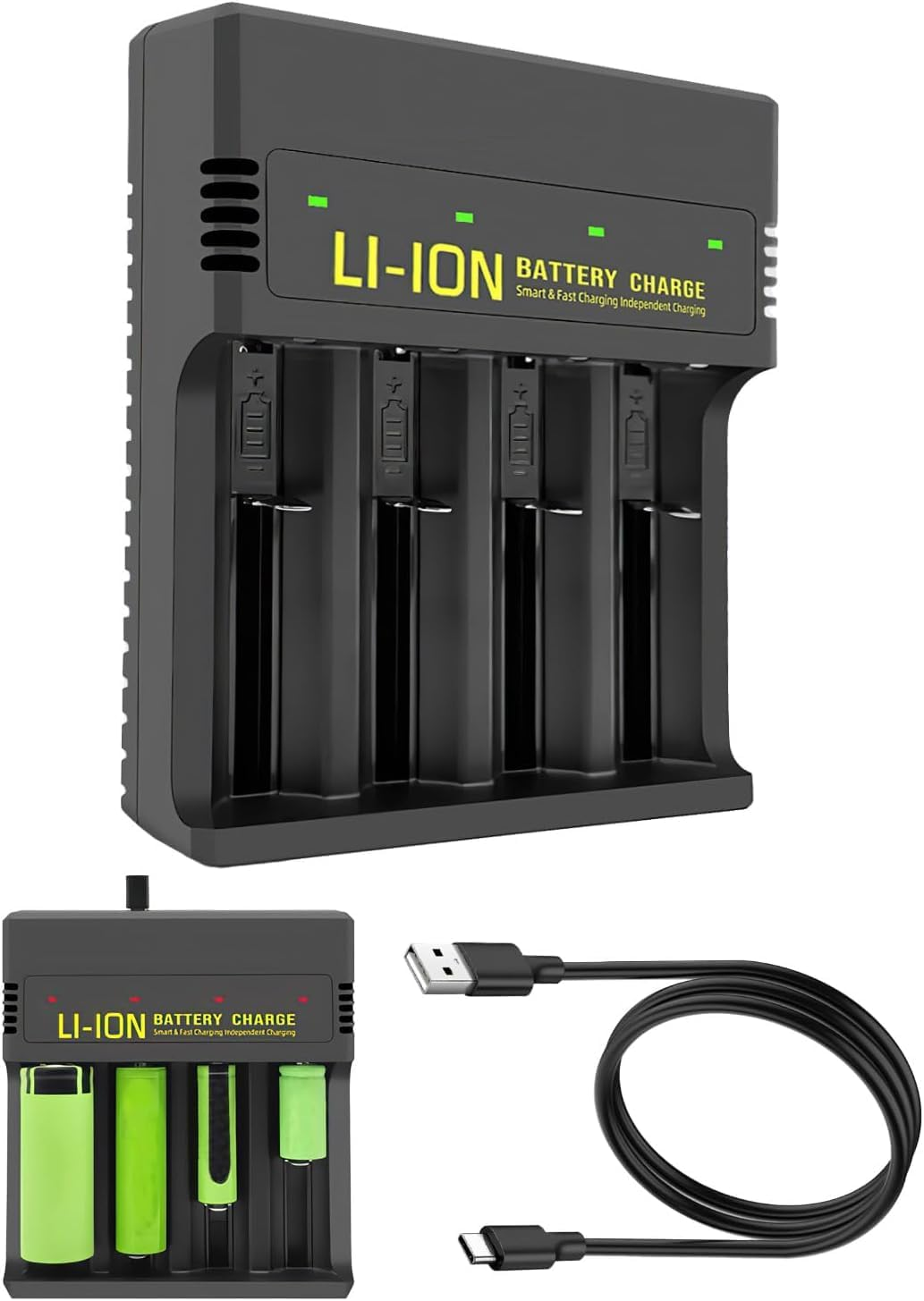 Rechargeable Battery Charger with 4 Slots Ni-Mh for AA AAA Rechargeable Batteries 3.7V Individually Charger USB and Type C Input Intelligent LCD Light for 18650 18500 21700 26650 14500 16340 Batteries image number 4