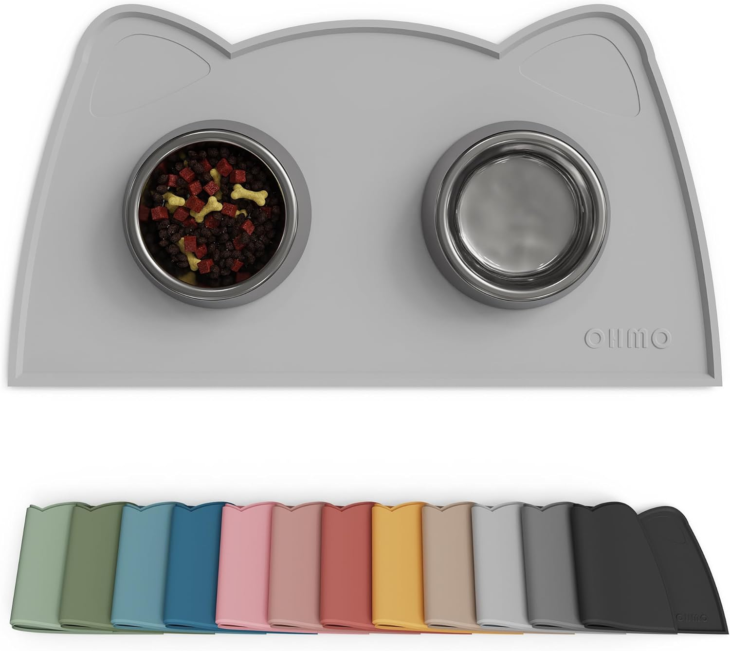 OHMO Cat Food Mat, Silicone Waterproof Dog Food Mat, Non-Skid Spill Proof Pet Feeding Mat for Food and Water, Easy to Clean Dog Placemat(Coral, 46 * 25Cm)