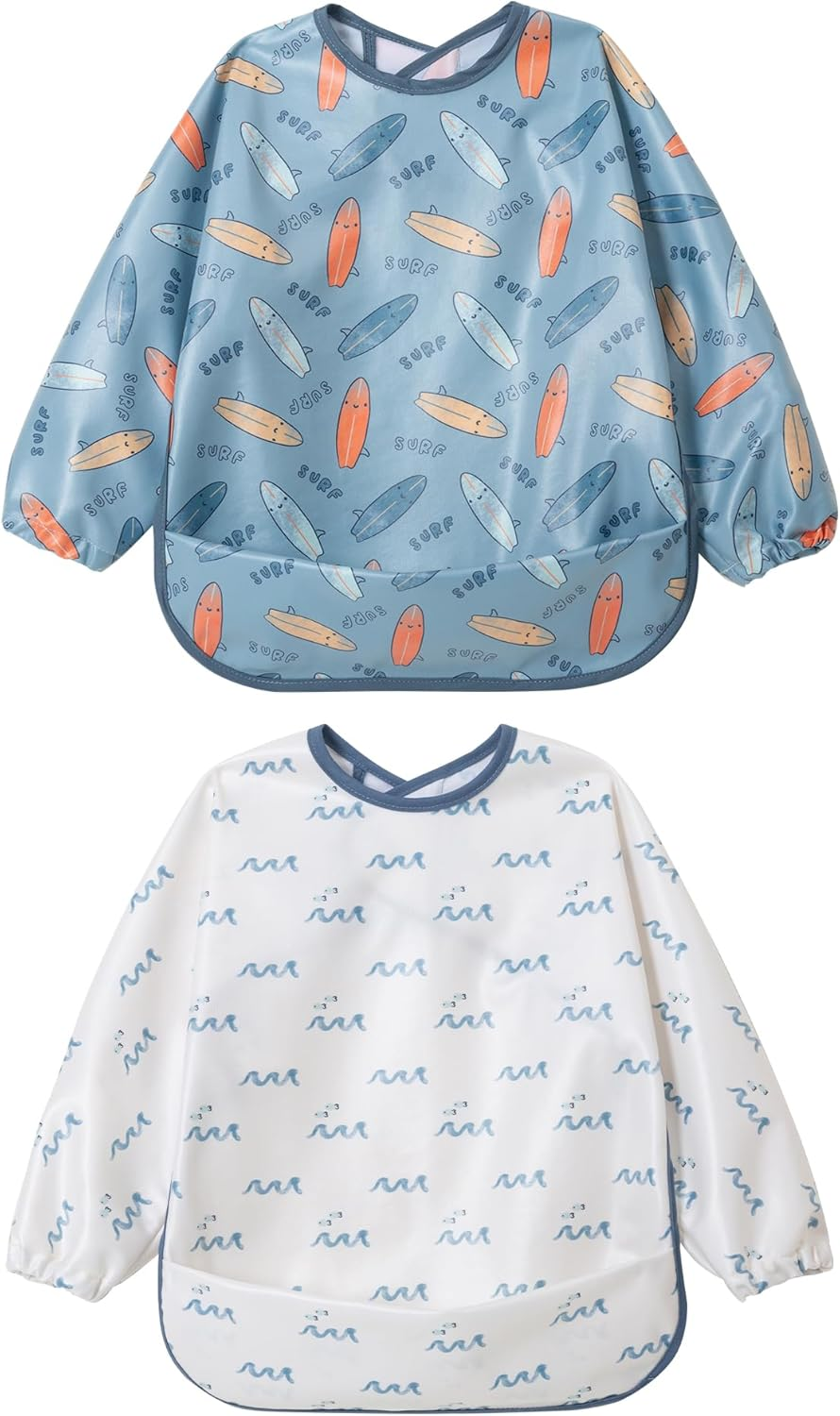 Little Dimsum Baby Bib with Pocket Waterproof Toddler Bibs Infant Feeding Bibs for Boys and Girls, Pack of 2 Colors