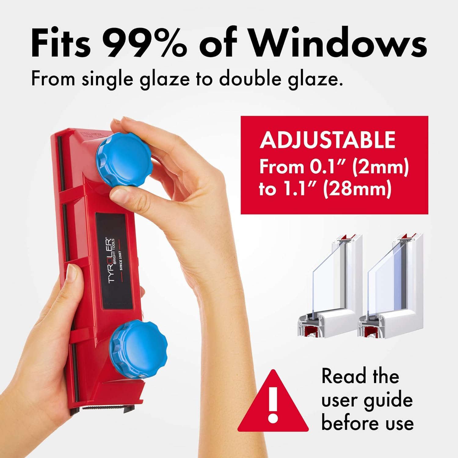 Tyroler Bright Tools Magnetic Window Cleaner the Glider D-3 AFC Indoor and Outdoor Glass Pane Cleaning | Single or Double Glazed Window 2-28Mm | Adjustable Magnetic Force image number 3