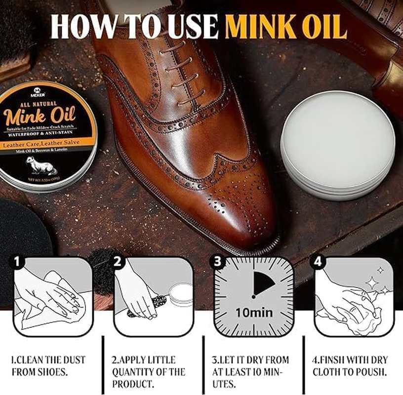 MEKER Mink Oil for Leather Boots, Leather Conditioner and Cleaner 3.52 Oz-All-Natural Waterproof Soften and Restore Shoes, White, 100G image number 5