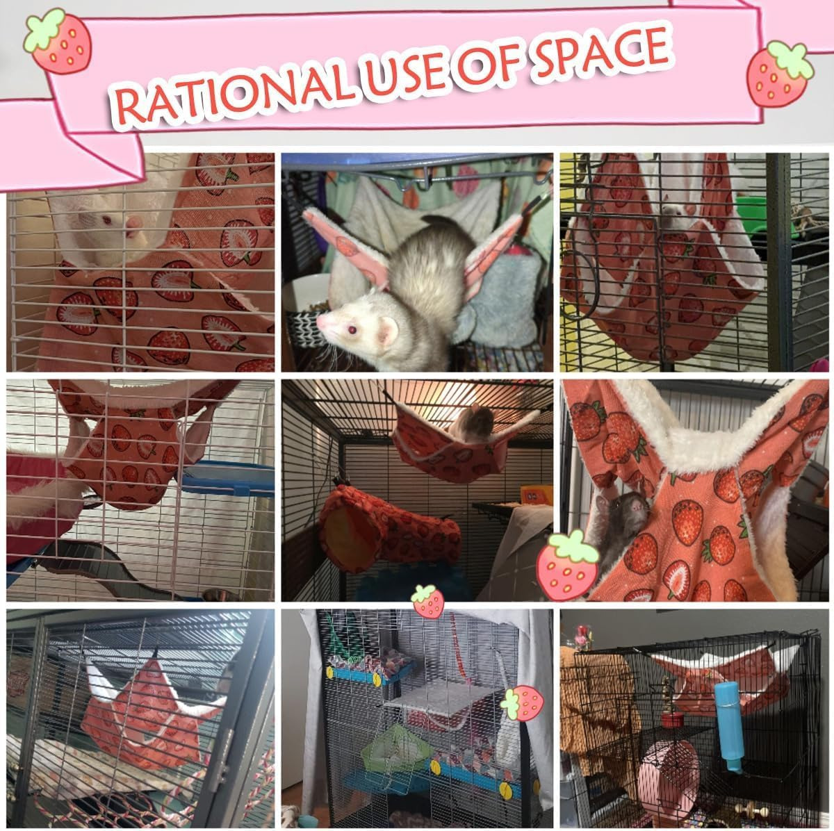 Pet Small Animal Hanging Hammock Bunkbed Hammock Cage Toy for Hamster Rat Parrot Guinea Pig Hideout Play Sleep (Pink, One Size) image number 2