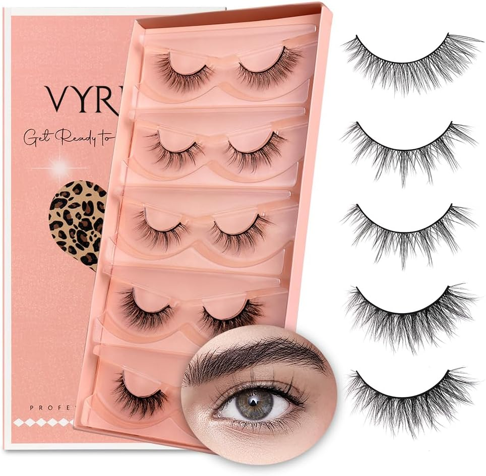 Wispy Lashes 0.05Mm PBT Fiber Natural Eyelashes, 0.2Mm Superfine Band Cat Eye False Eyelashes, 5 Pairs Fluffy Strip Lashes(Diva-5 Pairs in 1 Pack) image number 1
