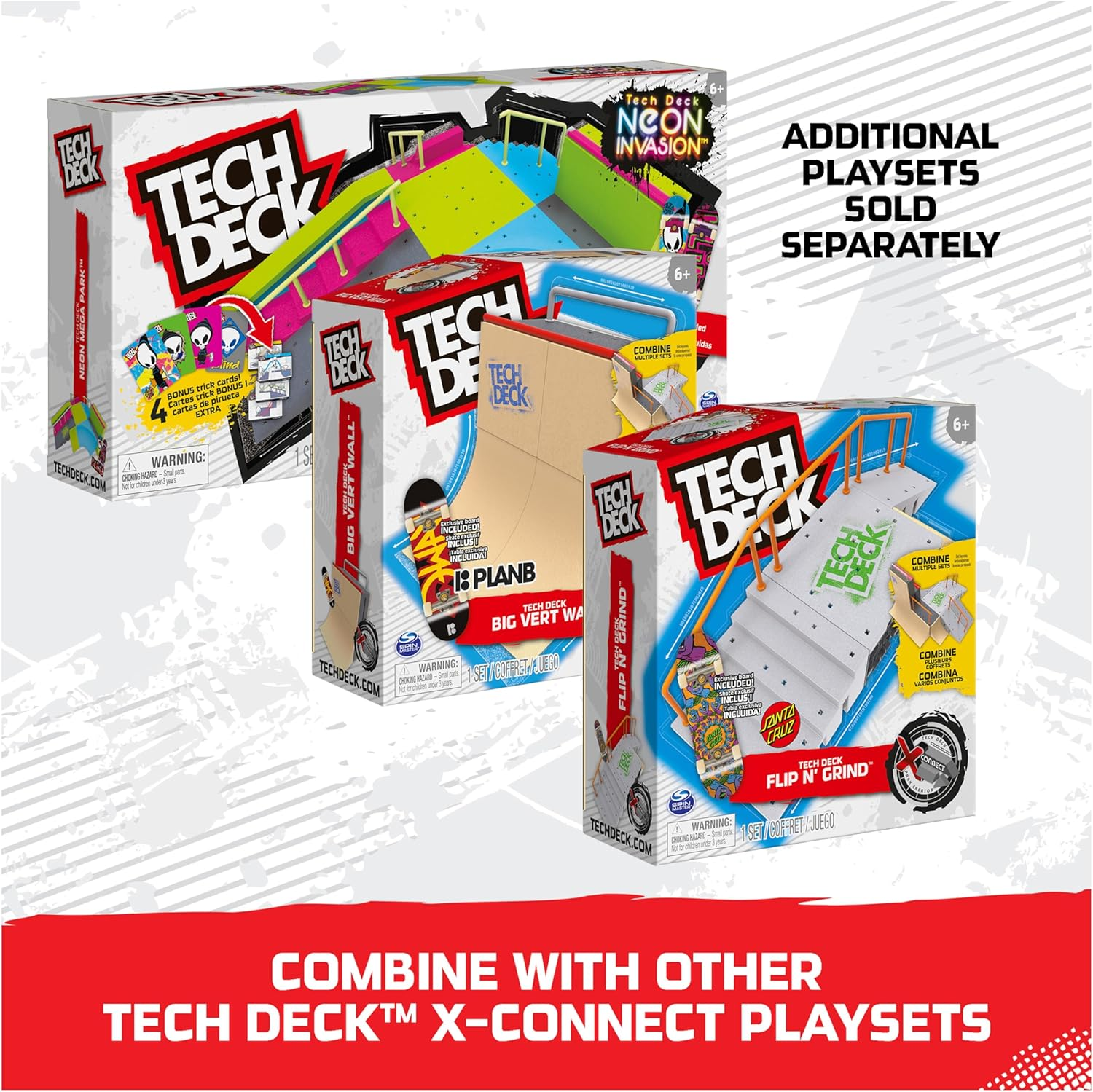 Tech Deck, Neon Mega Park X-Connect Creator, Glow-In-The-Dark Customisable Ramp Set with Two Fingerboards, Kids&rsquo; Toy for Boys and Girls Ages 6 and Up