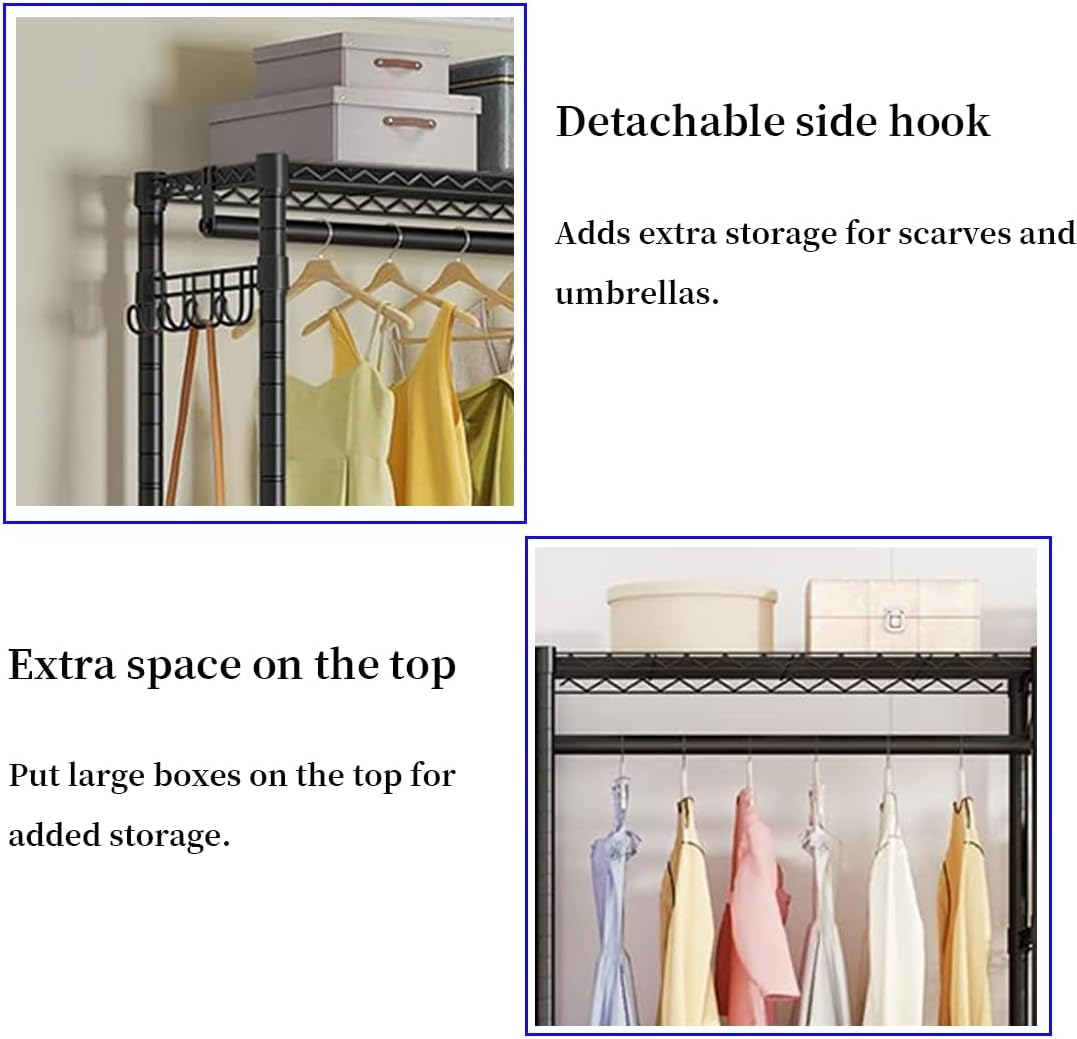 Rolling Clothes Rack,Heavy Duty Garment Rack,Adjustable Shelves and Hanging Rods, Multi-Functional Clothing Rack for All Kinds of Clothes Storage.Expandable Wardrobe and Closet Organizer. image number 2