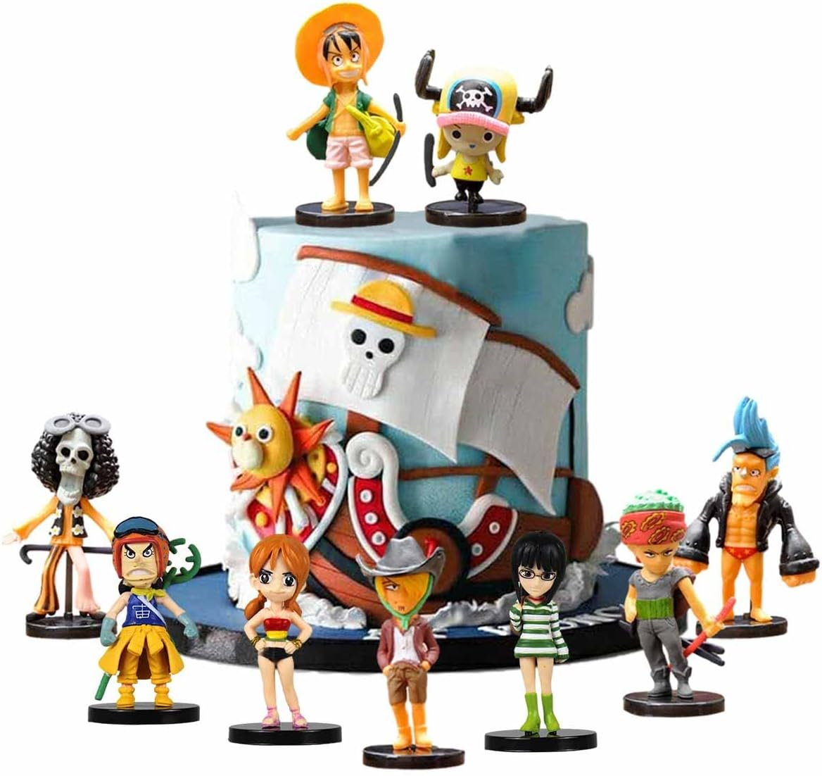 9Pcs Birthday Cake Toppers for One Piece,Cartoon and Animation Theme Party Cake Decorating Supplies