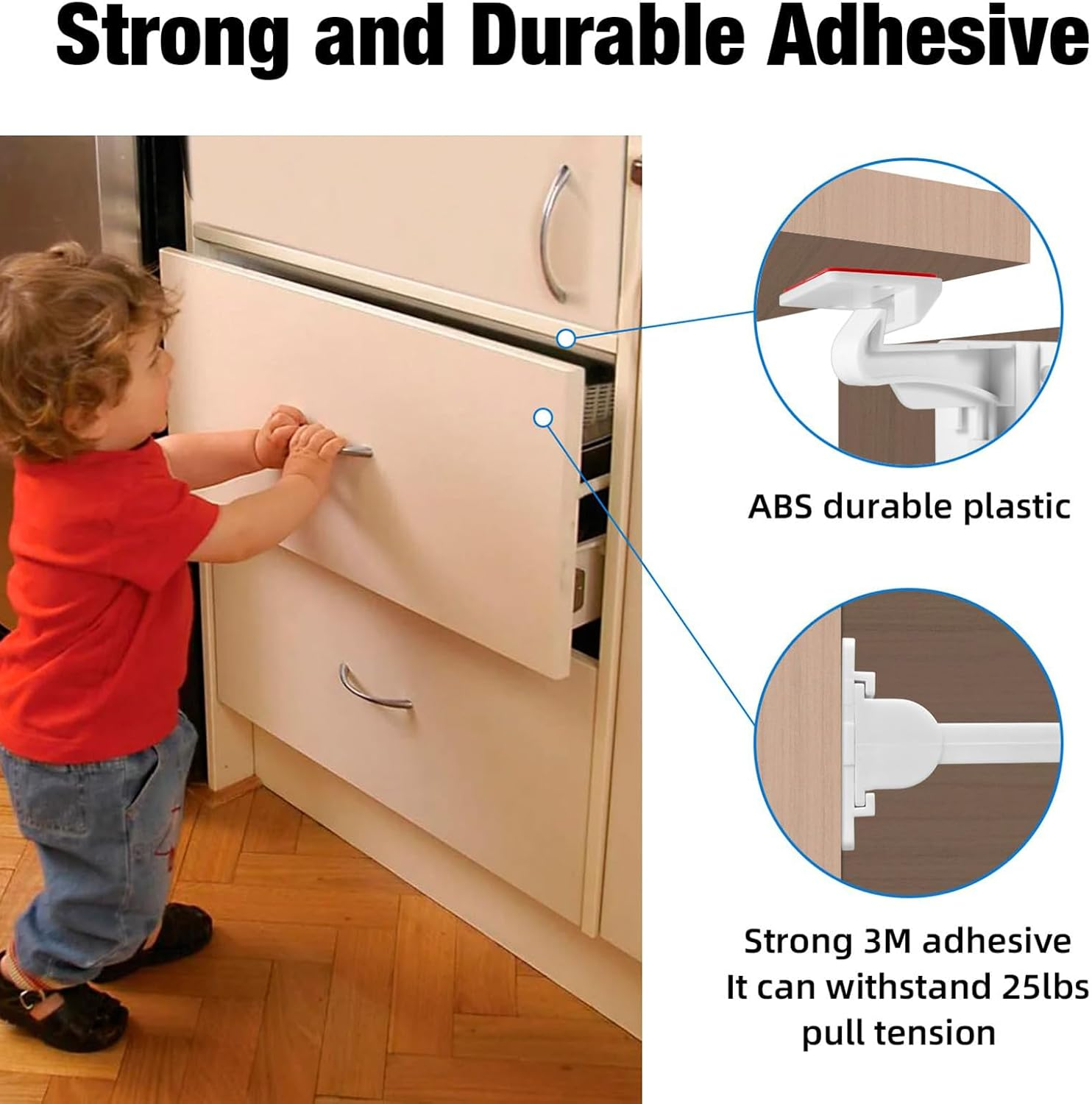 10 Pack Upgraded Invisible Baby Proofing Cabinet Latch Locks &ndash; Pabesim Children Proof Cupboard Drawers Latches, Fits Most Cabinets & Drawers - Strong Adhesive Easy Installation image number 3