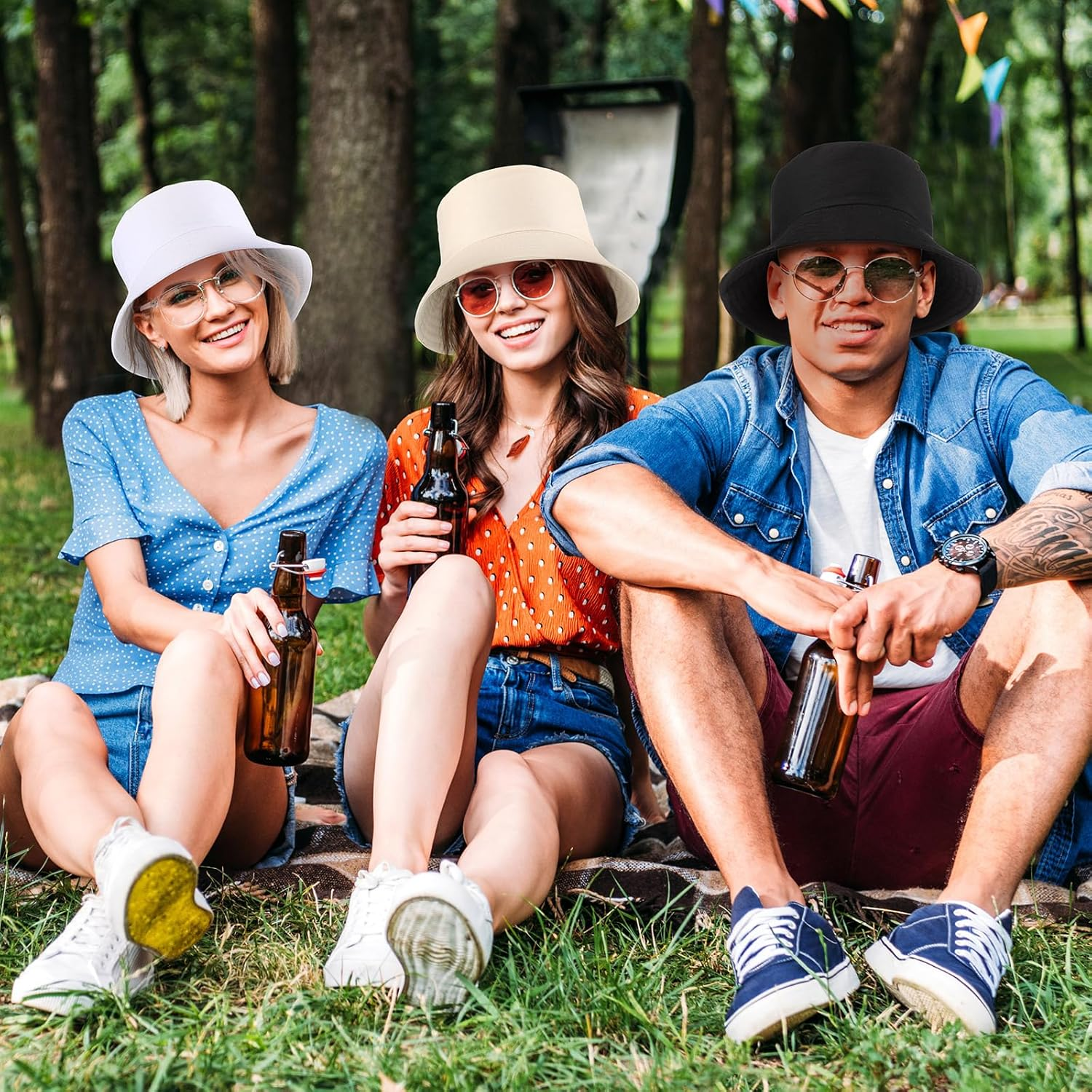 12 Pcs Bucket Hats for Men Women Bulk Cotton Fishing Cap UV Protection Beach Foldable Solid Color Summer Sun Cap image number 7