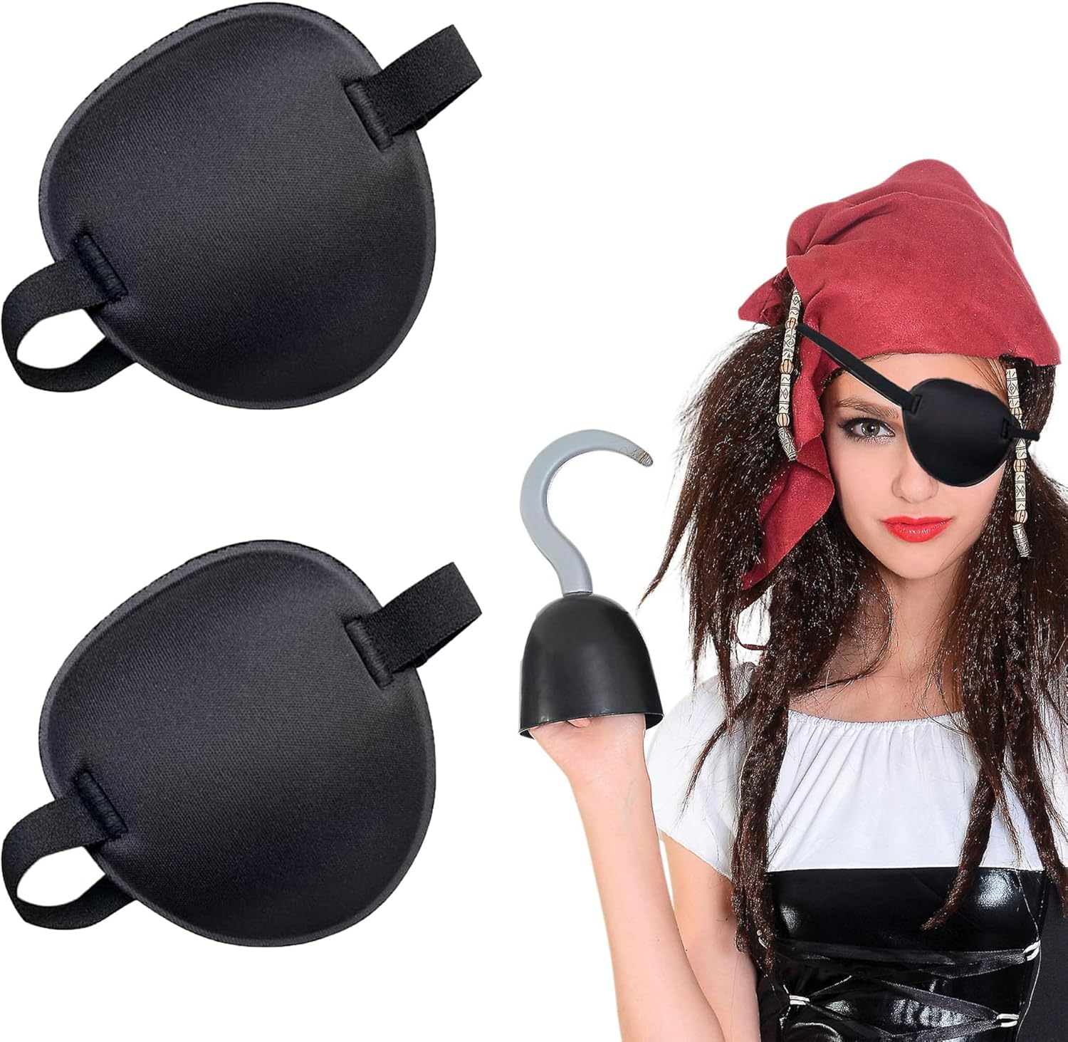 2 Pcs Eye Masks,Elastic Eye Patches Lazy Eye Patch with Adjustable Buckle Soft and Comfortable Pirate Eye Mask Single Eye Mask (Black)