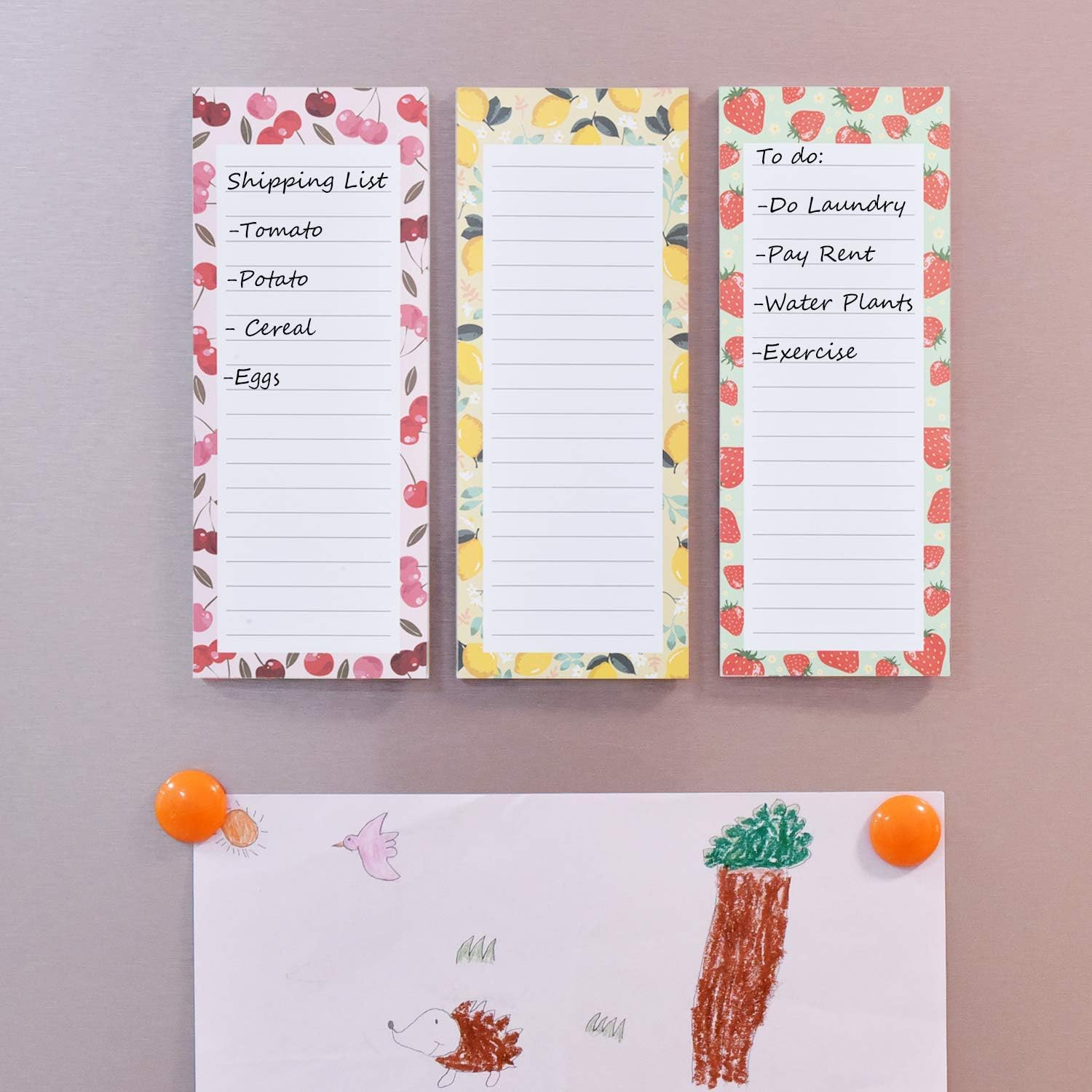 8 Pack Magnetic Notepads for Fridge, to Do List, Grocery List, Shopping List,Reminders, Recipes,3.5" X 9", 50 Sheets, Magnet Memo Pad Vintange Fruits