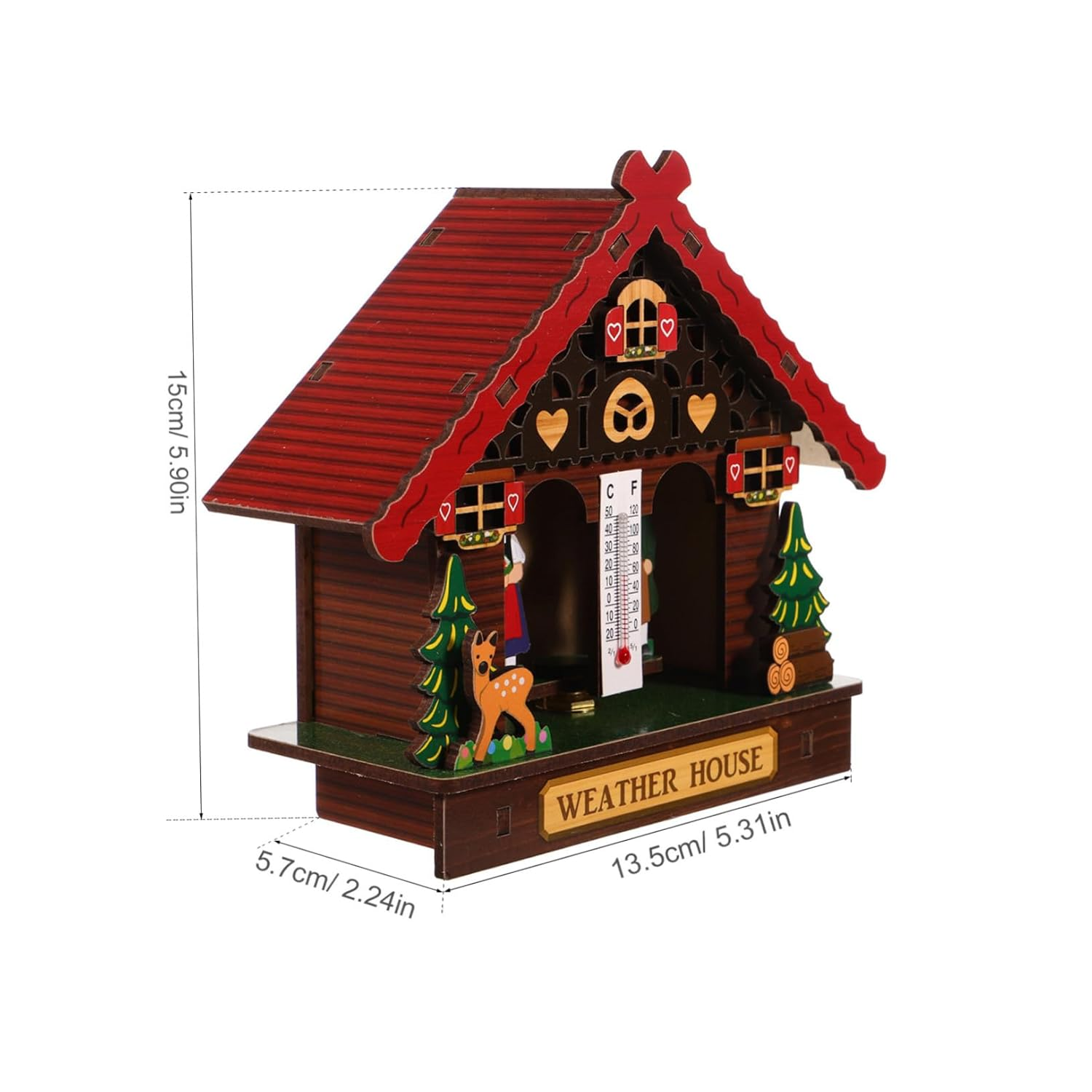 Wall Mounted Weather Station with Barometer Thermometer Hygrometer Indoor Outdoor Temperature Monitor Simple Battery Operation Wooden House Design for Home and Patio image number 3