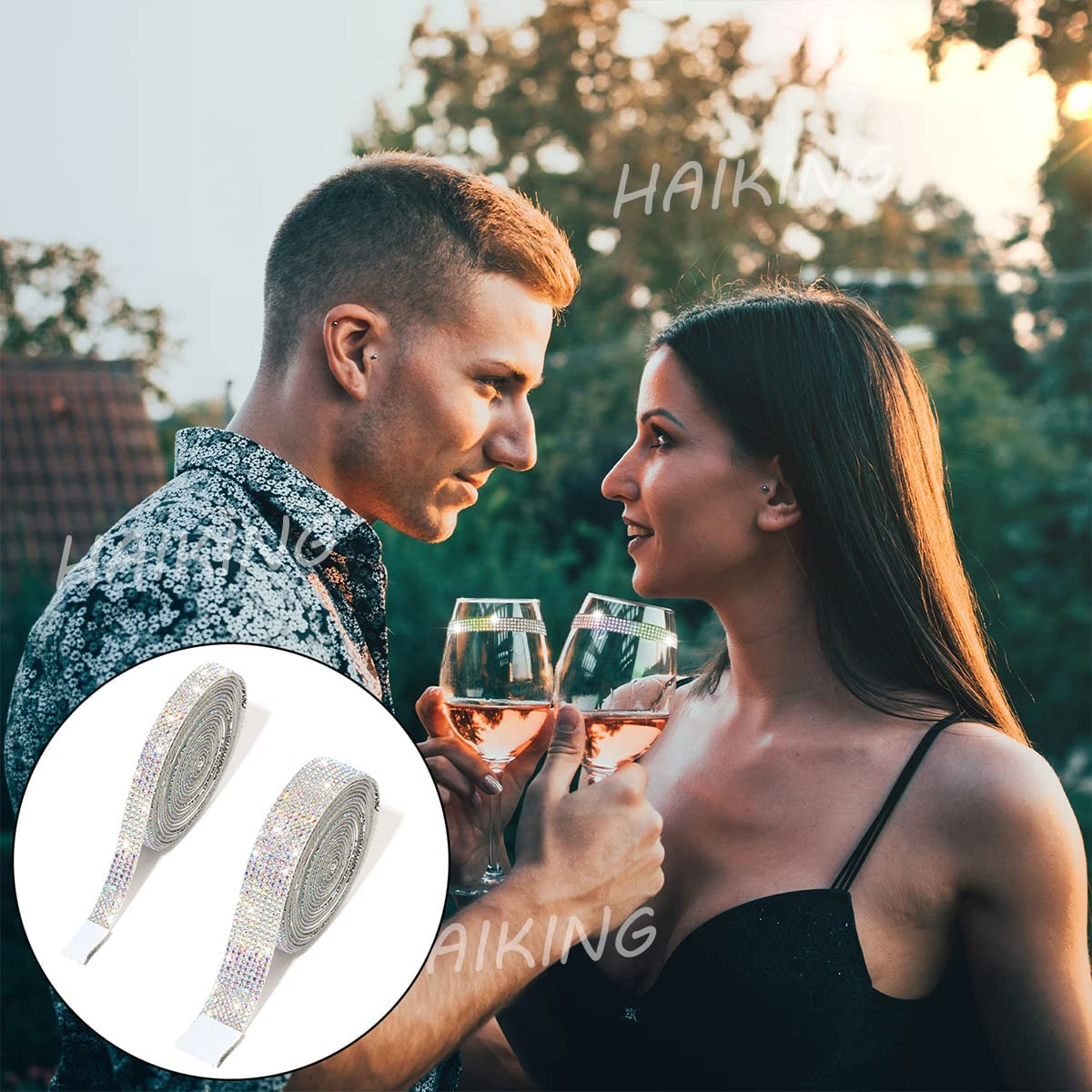 Rhinestone Ribbons, 2 Rolls AB Self Adhesive Crystal Rhinestone Diamond Ribbon for Arts Crafts, Birthday Party, Wedding Party, Car DIY Decoration (2 Yards) image number 5