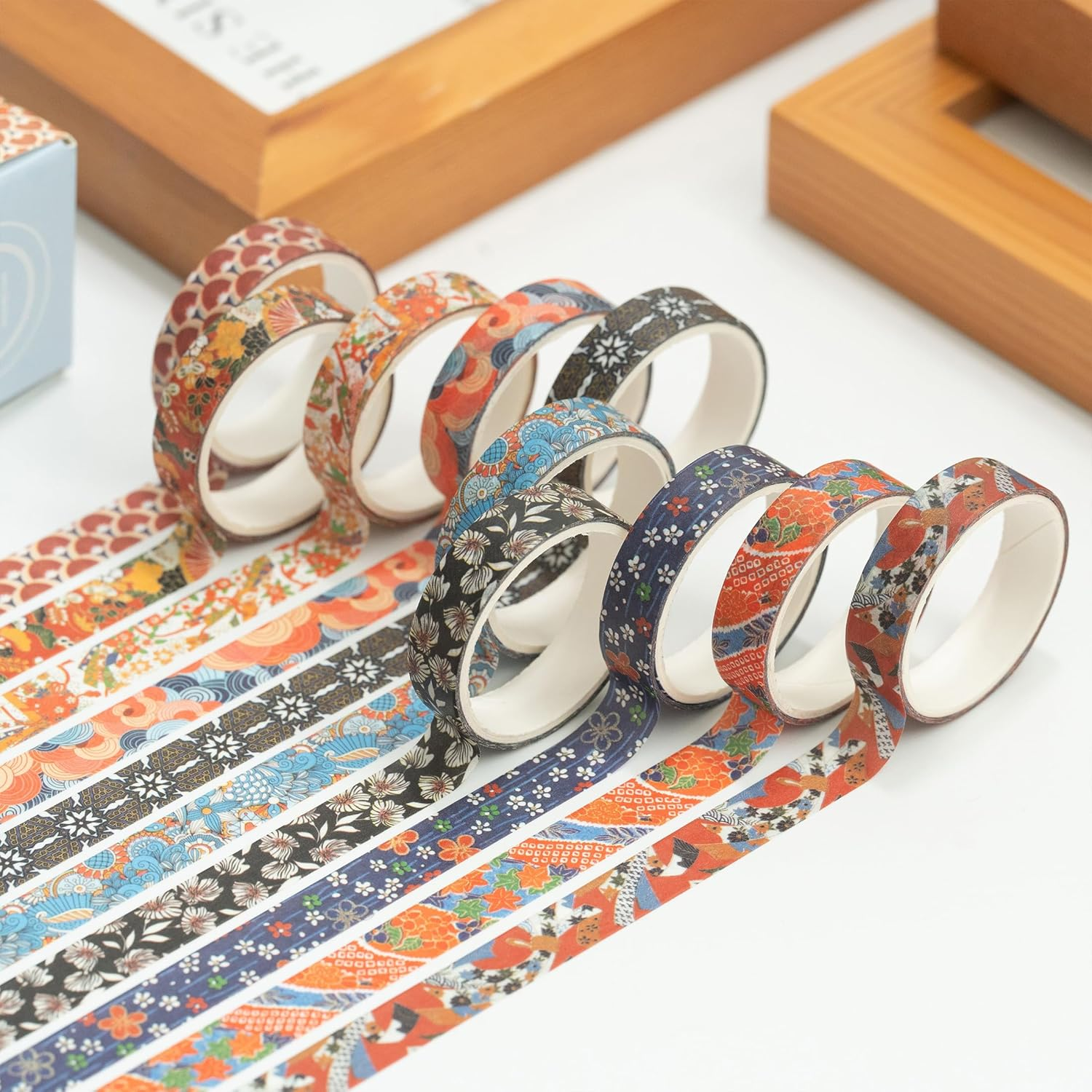 12 Rolls Ukiyo-E Style Washi Tape Set Japanese Kyoto Arts Adhesive Tapes Skinny Decorative Masking Tape Sets for Craft, Kids, Scrapbook, DIY, Gift Wrapping (Waves of Tradition) image number 5