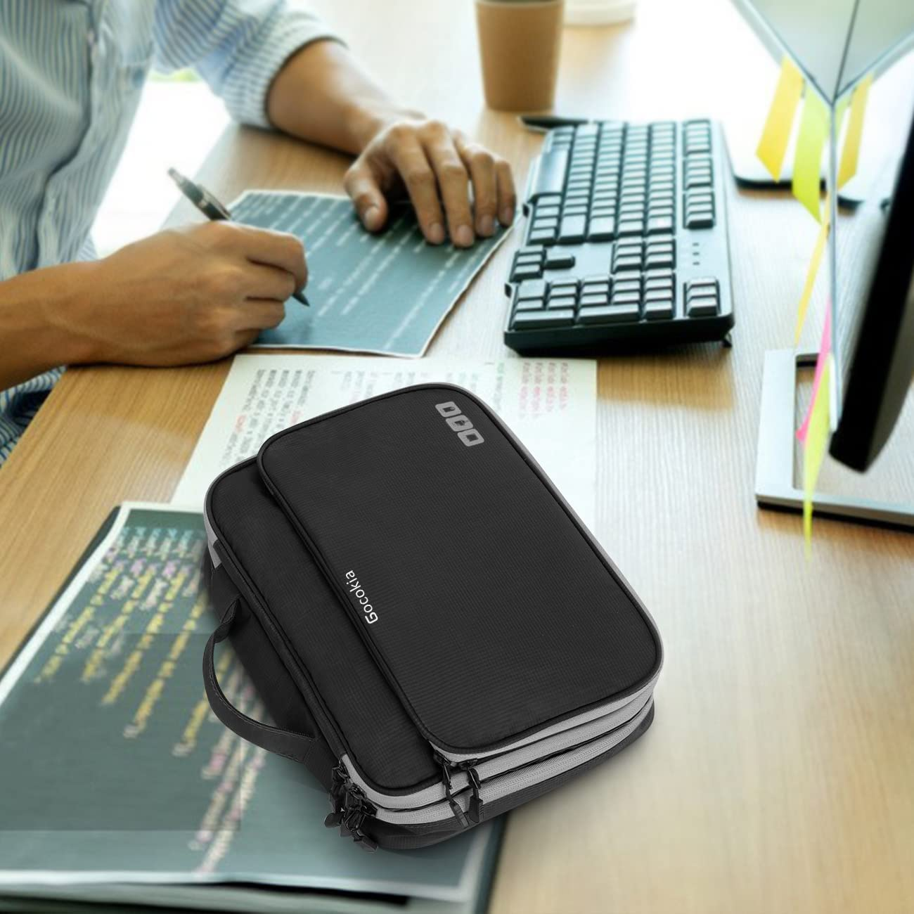 Travel Cable Organizer Bag, 3 Layer X-Large Capacity Electronics Accessories Cord Storage Case Bag for Cables, SD Card,Chargers, Power Bank, Cellphone,Tablet, Black, X-Large image number 6