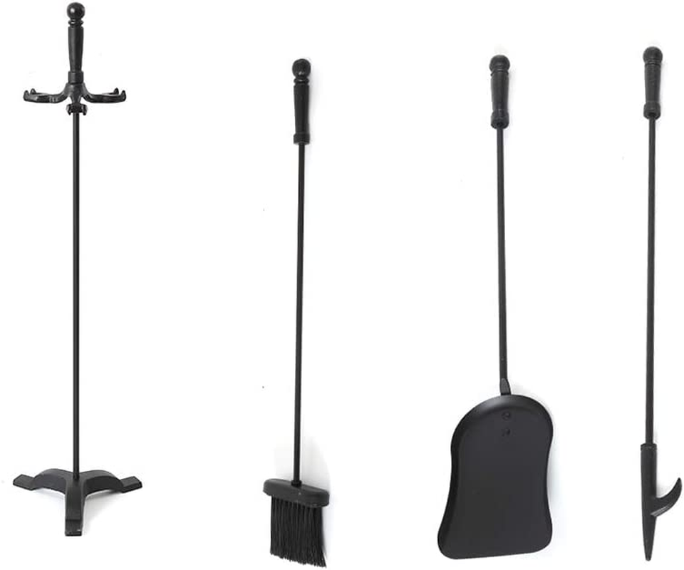 Traderight Fireplace Tool Set with Stand, 4PCS Cast Iron Firepit Tools Accessories Fire Place Poker Brush Shovel Stand image number 2