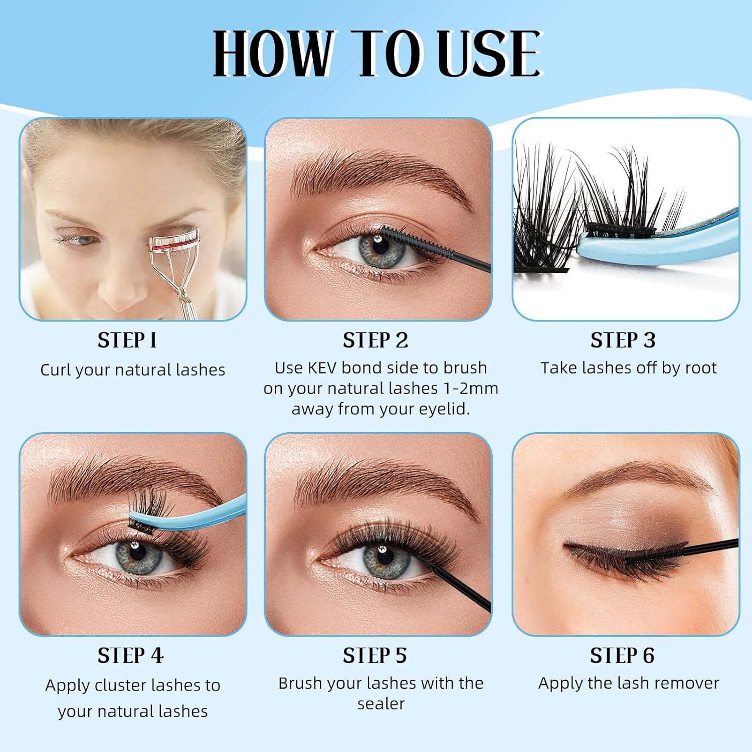 Kevkev DIY Lash Extension Kit Lash Clusters Kit 84 Pcs Cluster Lashes with Lash Bond and Seal 5 Ml Lash Glue Remover Overnighter Seal and Lash Applicator for DIY Eyelash Extension(Cloudy Kit,D-8-16Mix) image number 2