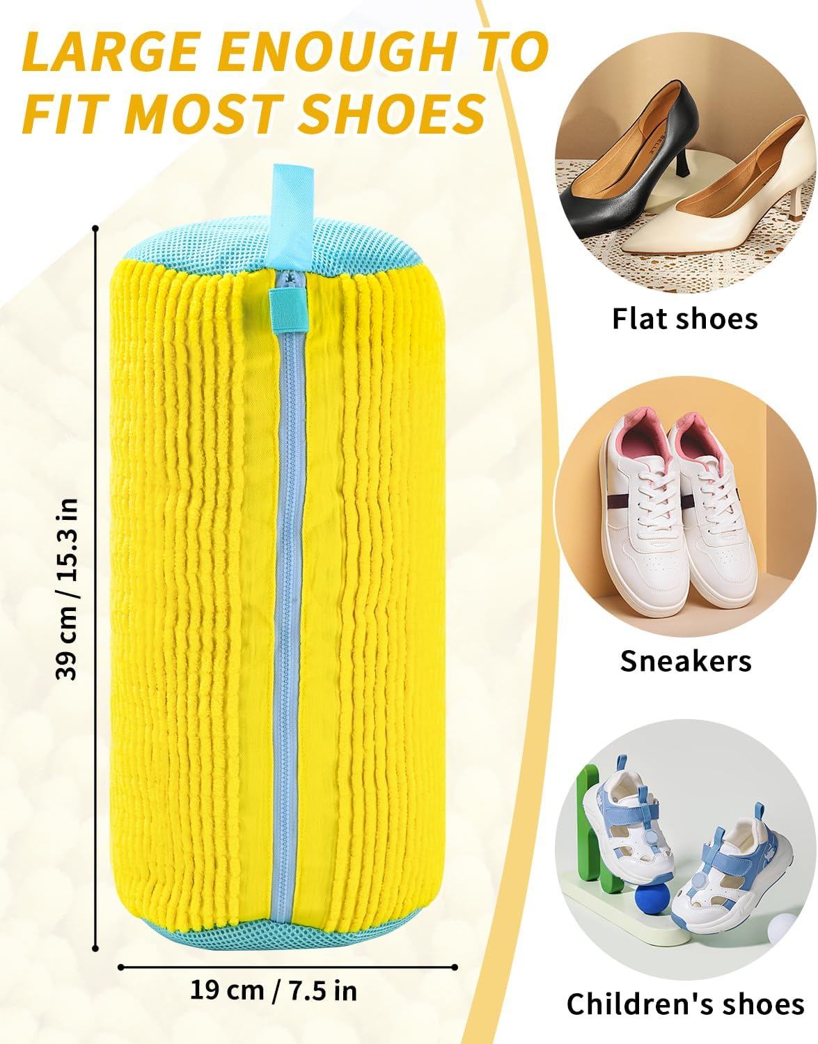 Bixury Shoe Wash Bag, Washing Machine, Shoe Bag, Washing Machine, Pack of 2, Multi Laundry Bag Shoes with 360&deg; Cleaning Fluff, Self-Cleaning Shoes, Washing Bag for Washing Machine and Dryer (Yellow) image number 6