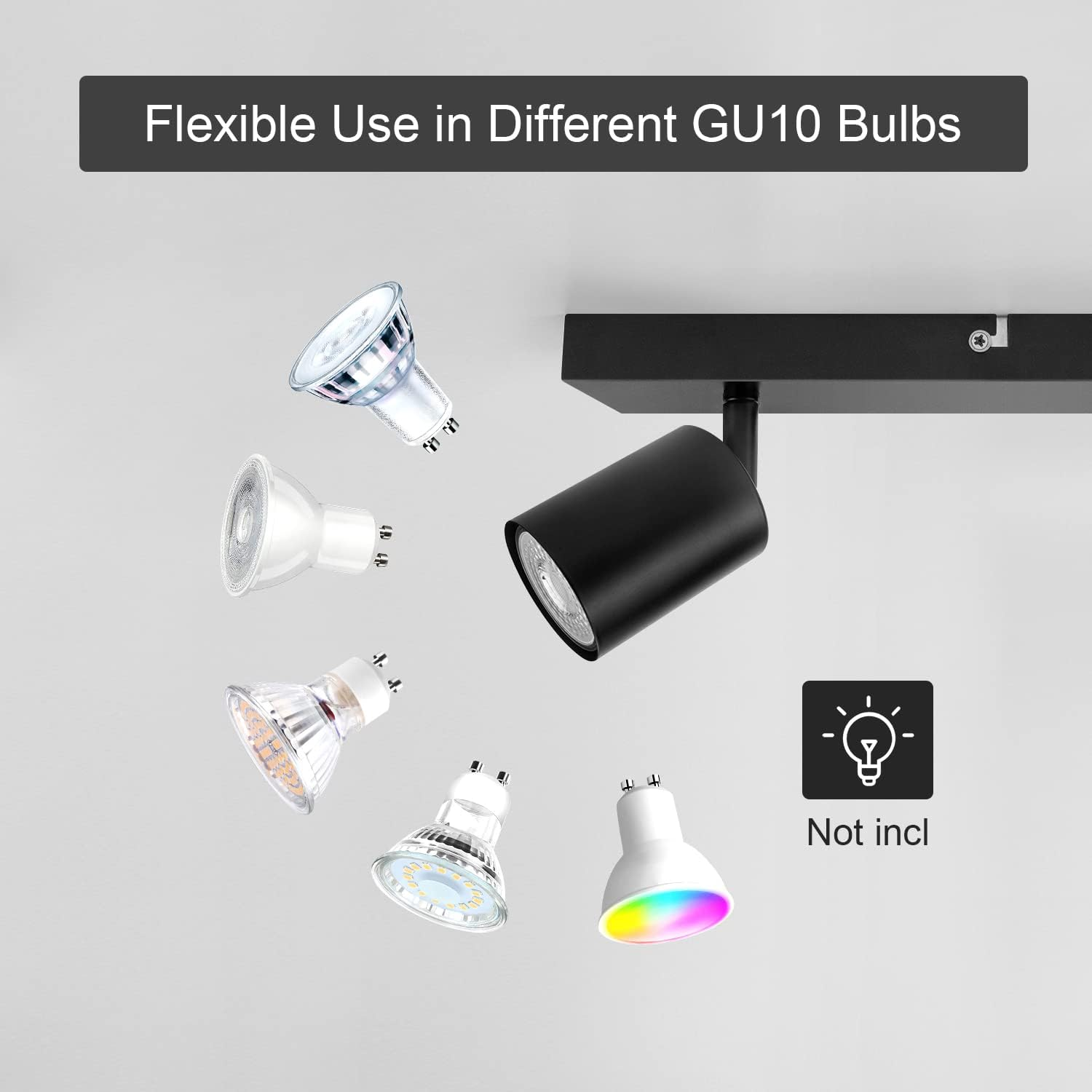 Dehobo Adjustable Ceiling Spotlights, Black Spotlight Ceiling Light with GU10 Socket, Modern Spotlight Rails and Rails, without Bulbs, 3 Spotlights for Kitchen, Bedroom, Living Room, Hallway, Dining image number 2