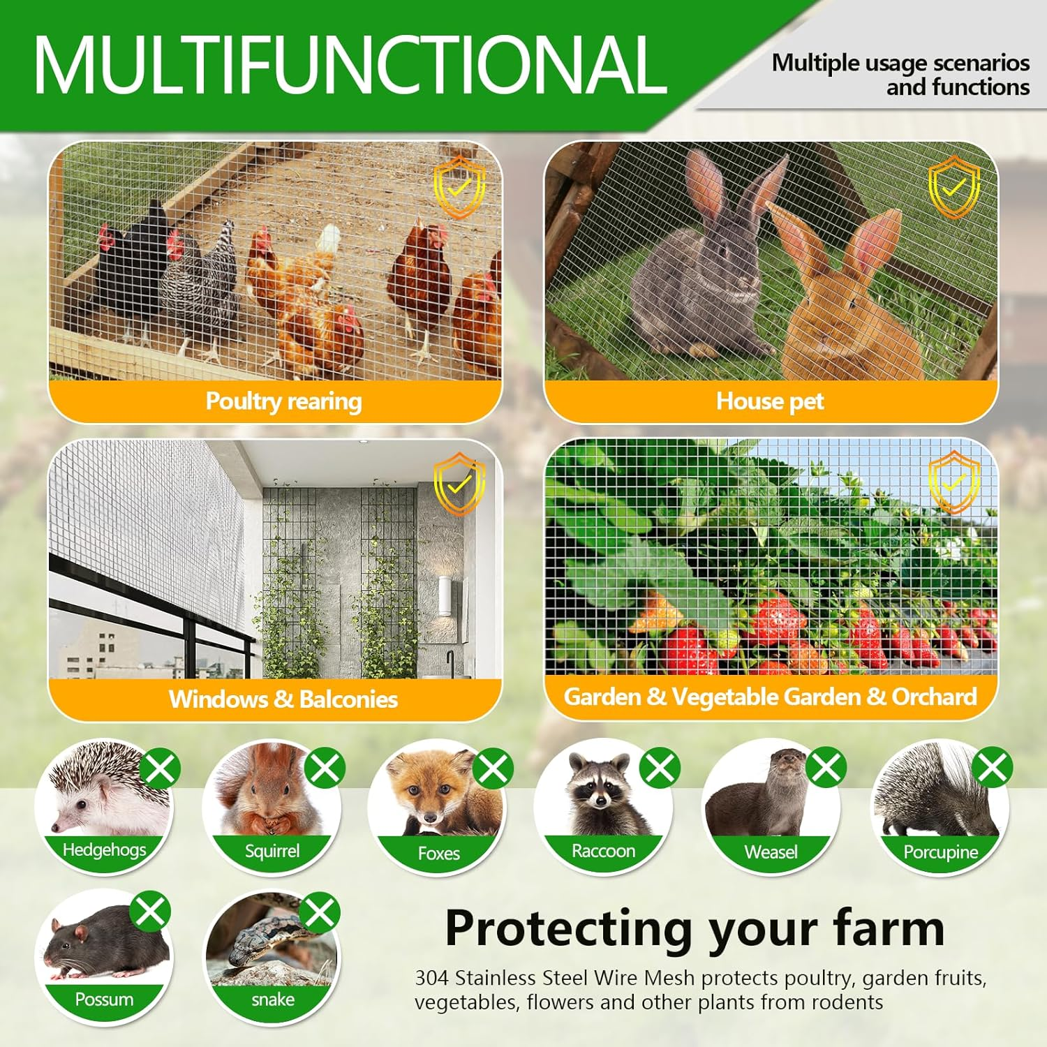 Hardware Cloth 1/4 Inch 23 Gauge Large Size 304 Stainless Steel Mesh Chicken Wire Welded Fencing Wire Mesh Roll Garden Fence 24In&times;49Ft image number 6