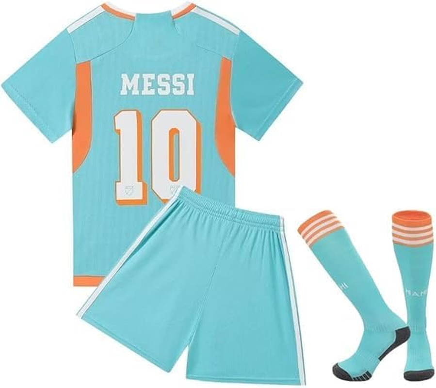 Soccer Jersey Kids,Soccer Jersey for Youth, Football Sportswear Uniforms Suit with Socks, Fans Gift T-Shirt，Messi Club Unisex Jersey image number 4