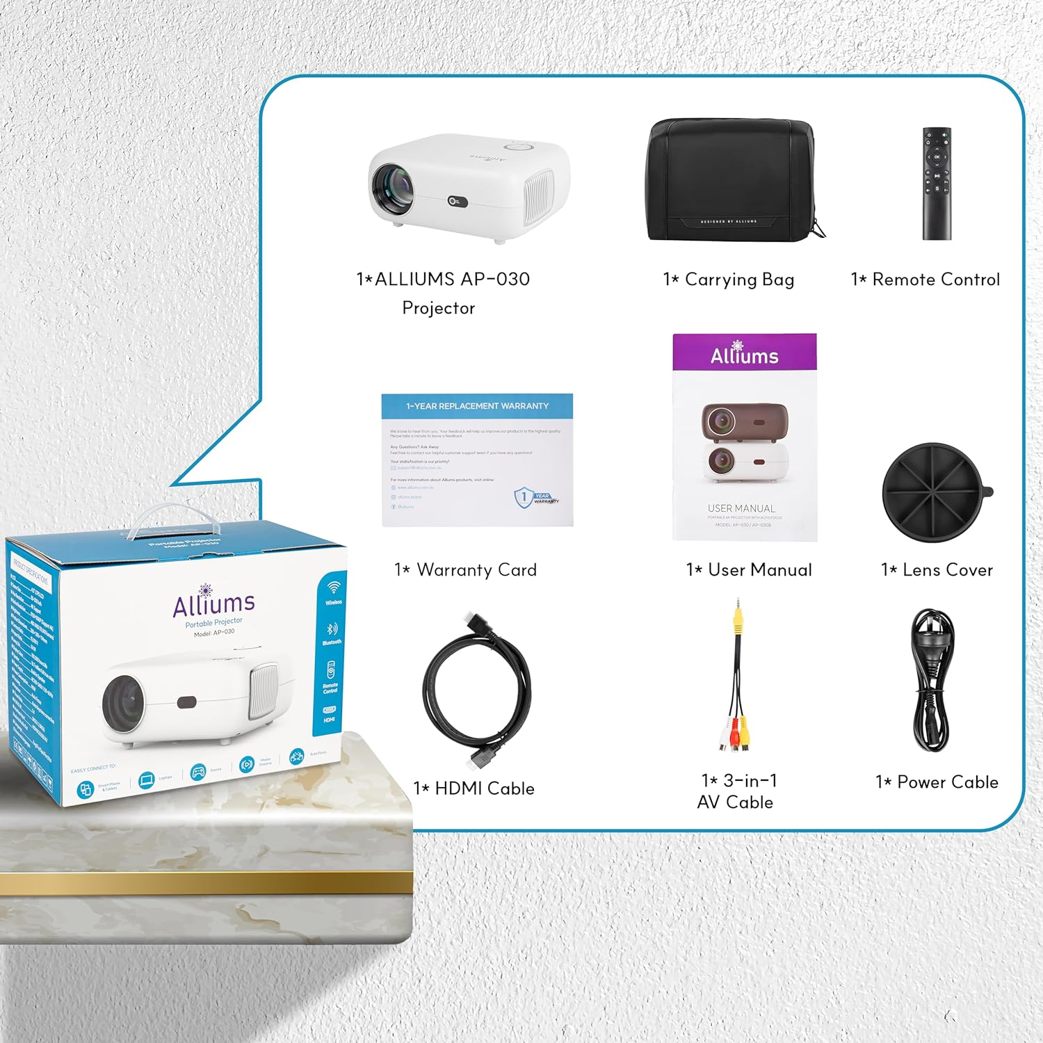 Projector Auto Focus, Auto Keystone Portable Native 1080P Full HD, 16000 Lumens,10W Hi-Fi Speakers, 300 Inch Display, 5G/2.4G Wi-Fi, 5.2 Bluetooth, Home Theater & Gaming, White image number 1