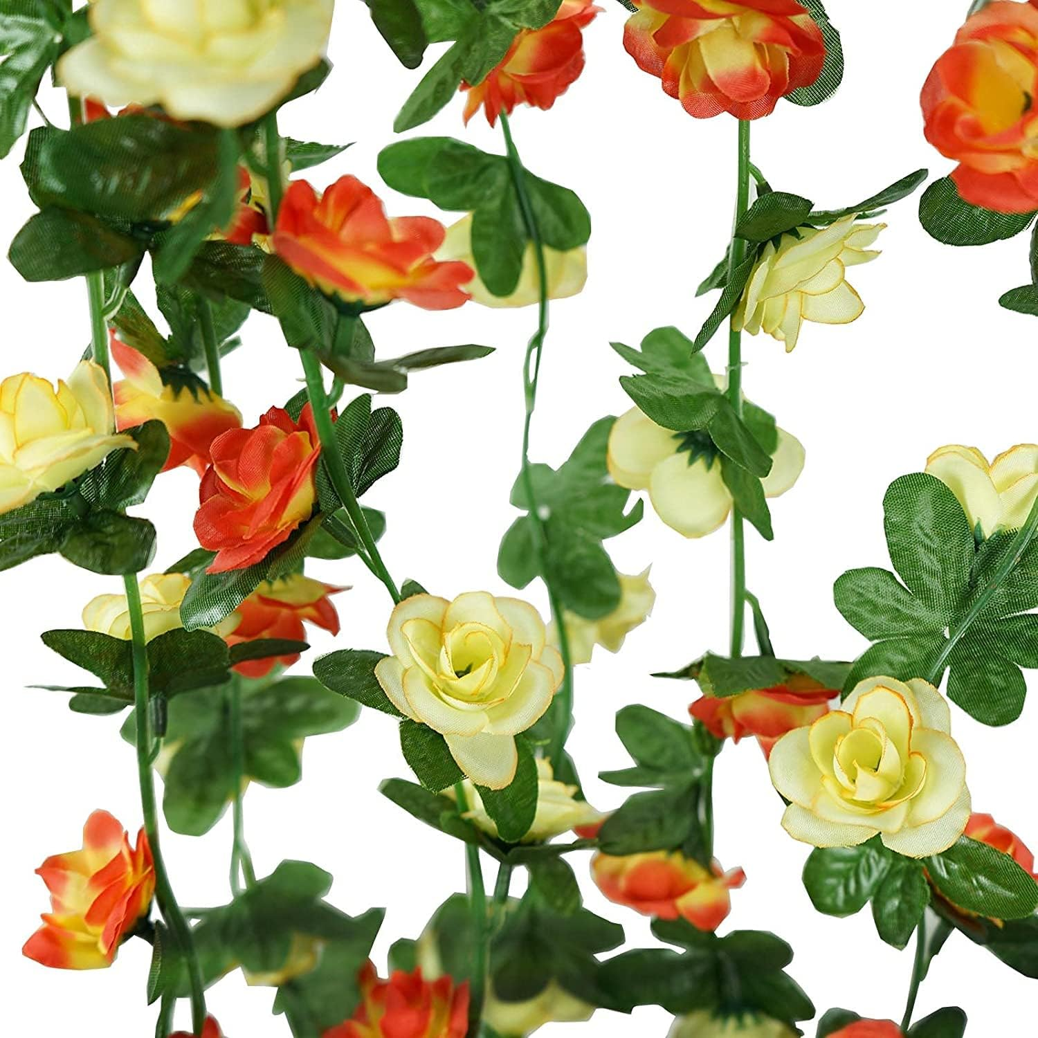 KEPTFIT 3 Pcs 135 Flowers Rose 24.6 FT Flower Garland Fake Rose Vine Artificial Flower Hanging Rose Ivy Home Hotel Office Wedding Arch Arrangement Party Garden Craft Art D&eacute;cor (Yellow) image number 2