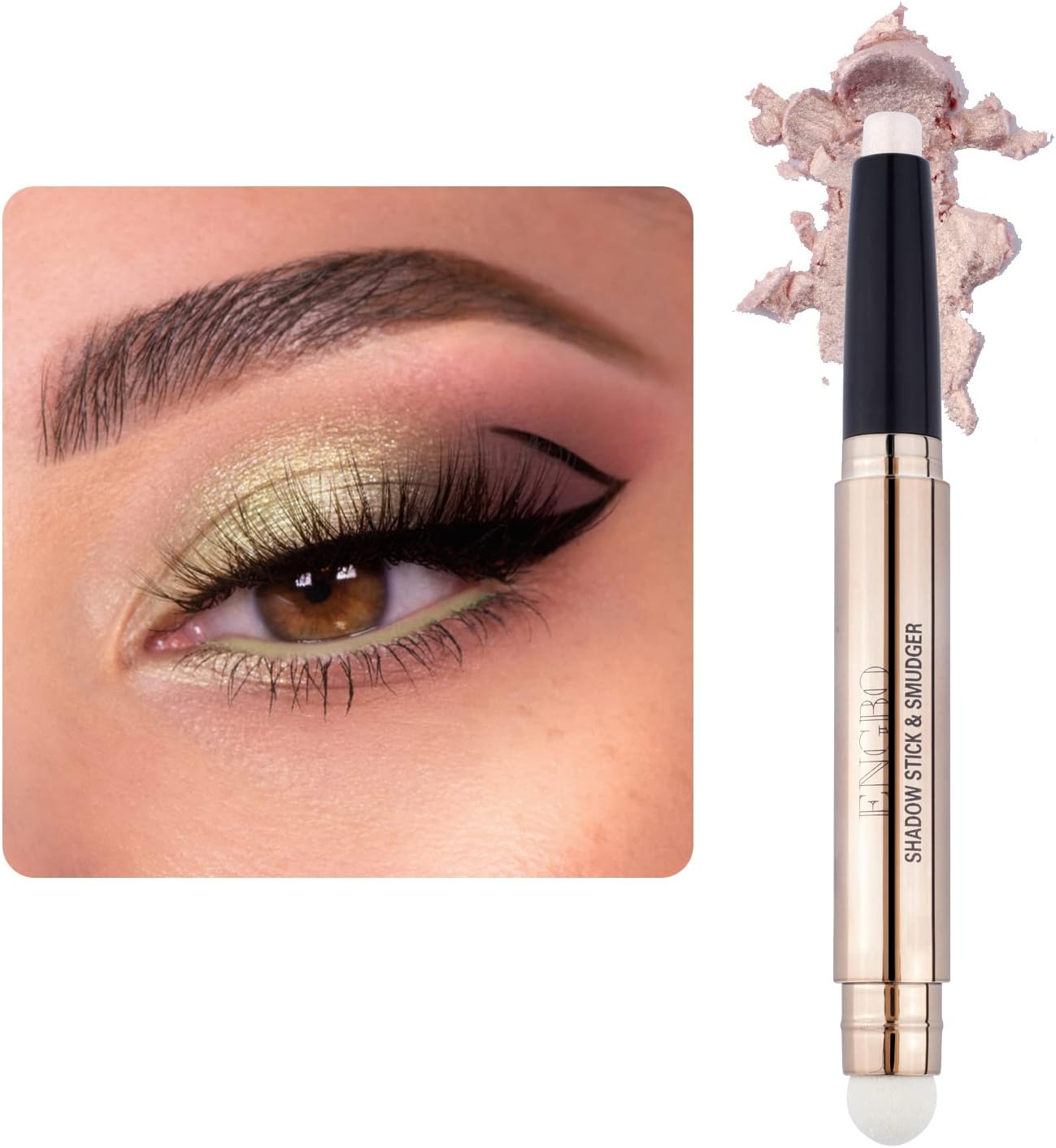 Eye-Shadow Stick Makeup Cosmetics Eye Brightener, Rotatable Cream Eye Shadow Pencil, Glitter Shimmer Eyeshadow Stick with Sponge Smudger for Eye Makeup (08# Violet Shimmer)