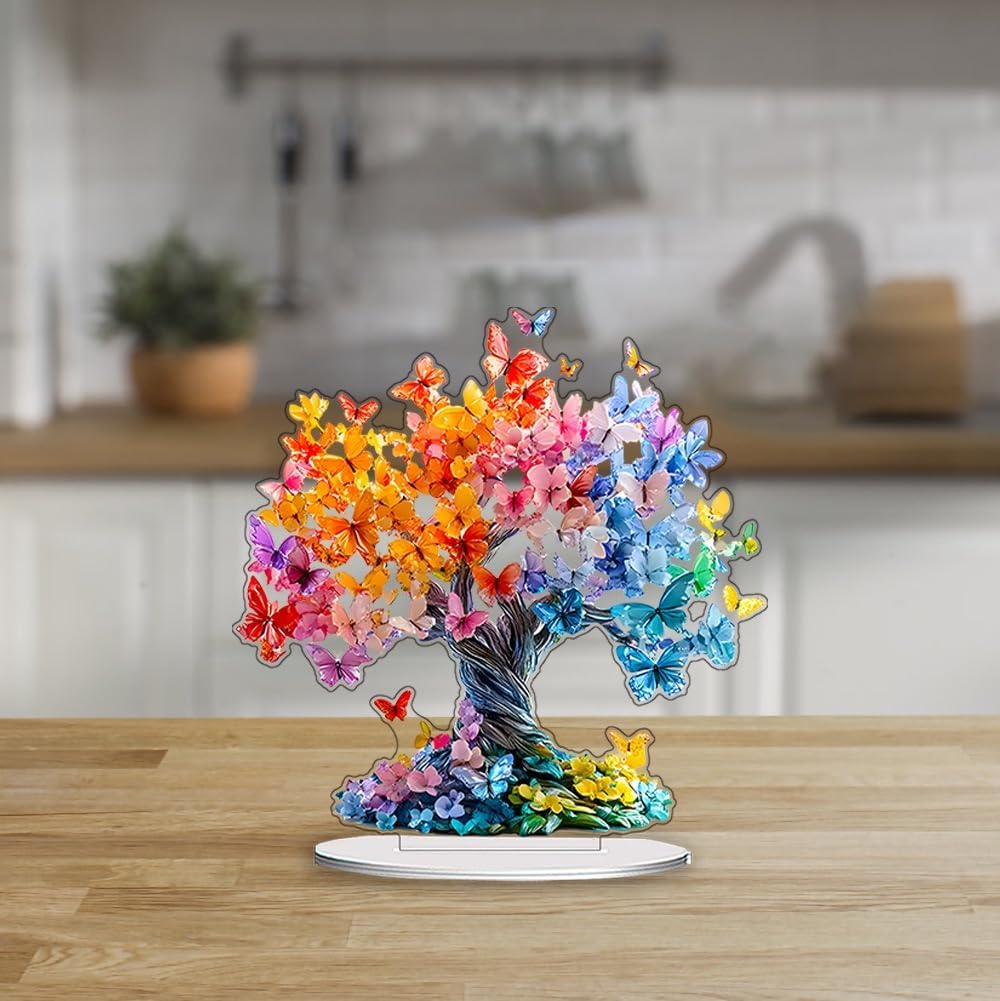 Colorful Butterfly Tree Creative Home Living Room Entrance Tabletop Decoration Ornament Acrylic Display Ornament 2D High-Definition Printed Decorative Artwork. image number 6
