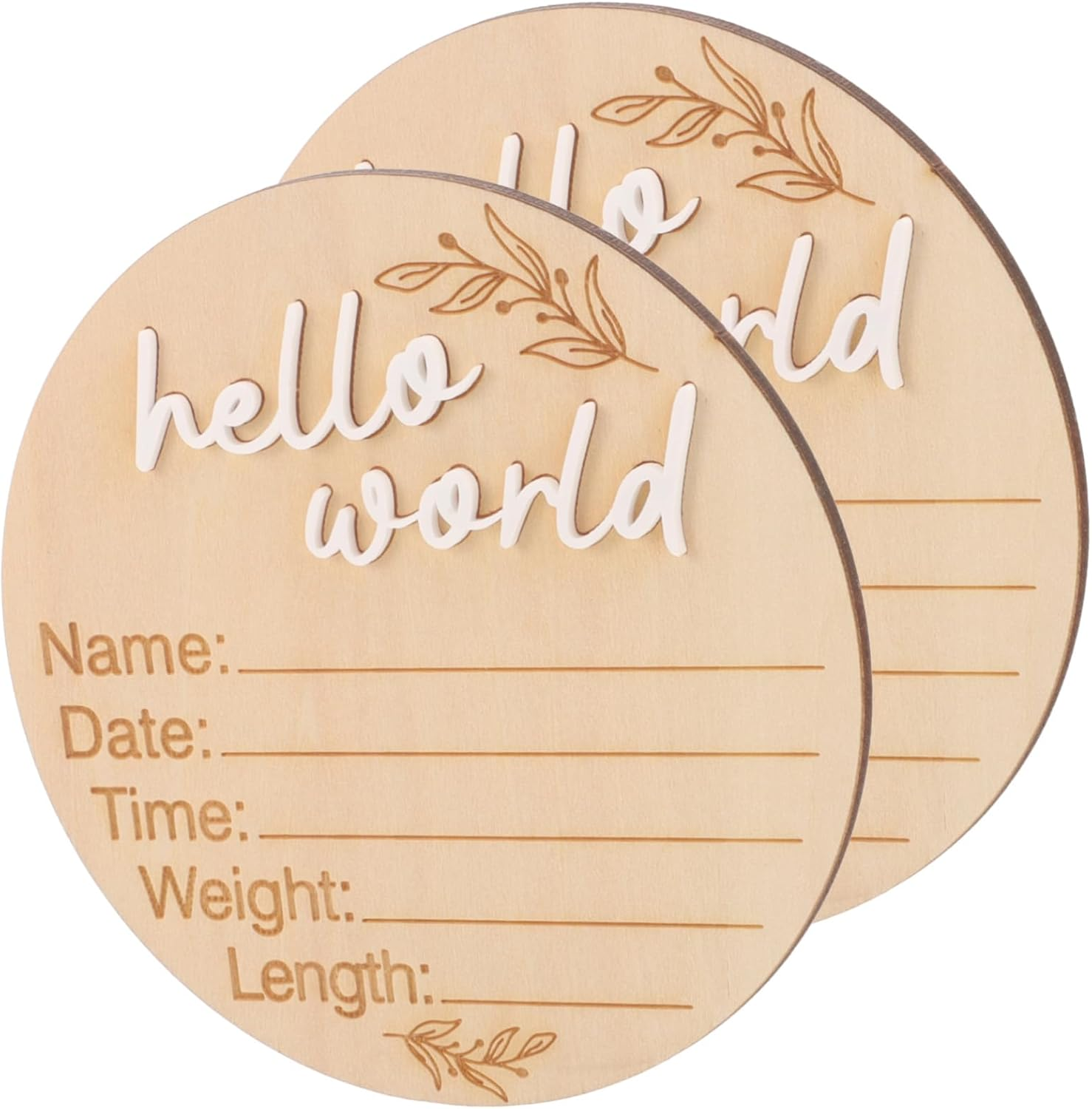 2Pcs Newborn Wooden Name Announcement Sign round Birth Milestone Plaque Celebrate Growth Smooth Polished Natural Wood Keepsake for Parties and Souvenirs image number 6
