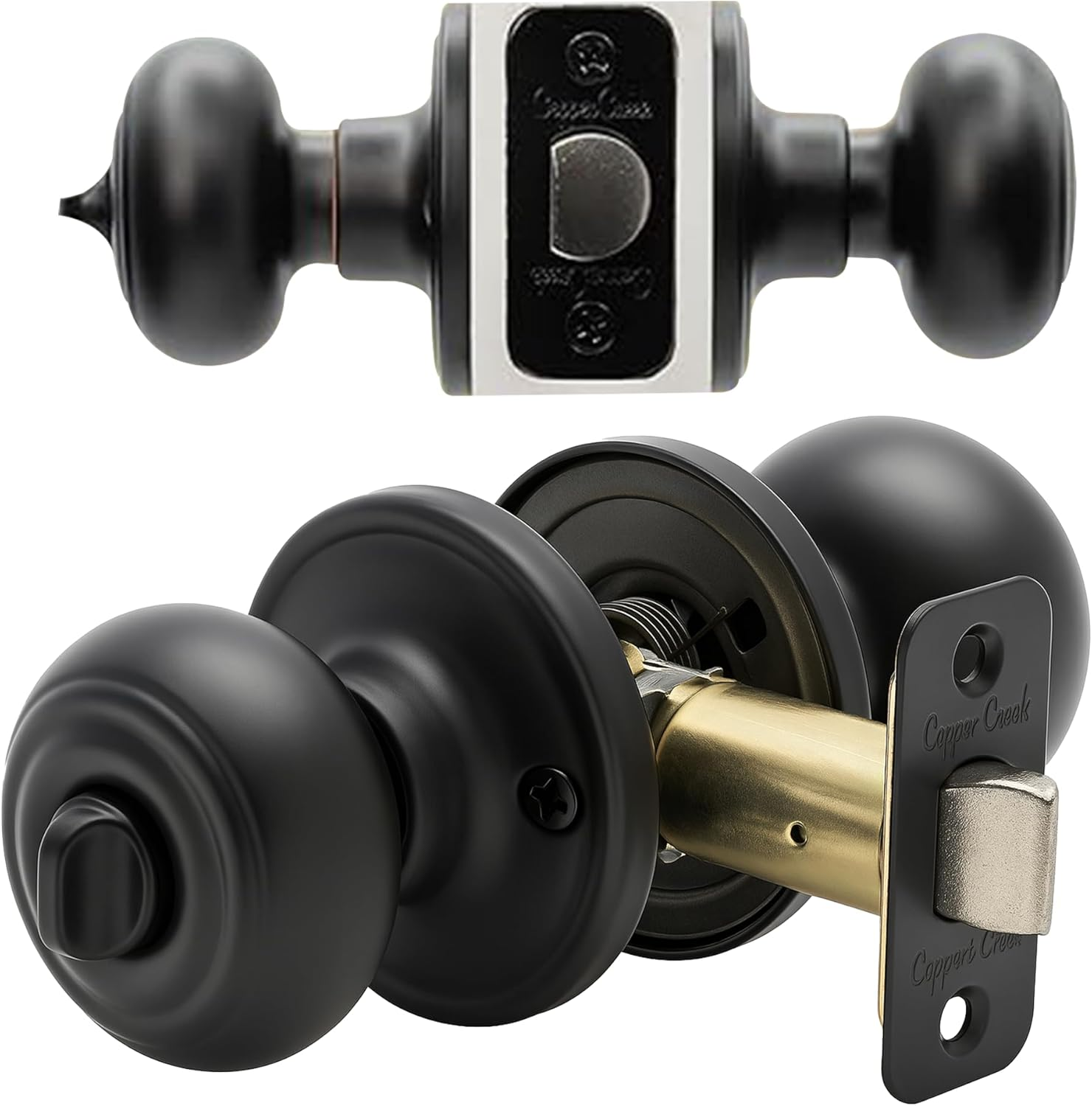 Copper Creek Matte Black Door Knobs - round Colonial Knob with Privacy Locking Function for Home Improvement, 1 Pack - Fits All Standard Doors - Locking Door Knob for Bedroom and Bathroom Use image number 5