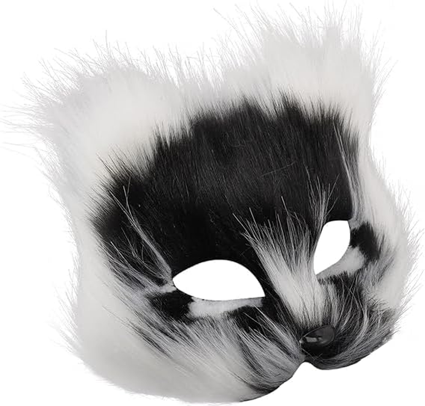 Furry Fox Cat Mask, Therian Plush Animal Half Facemasks for Halloween Cosplay Party Masquerade Costume image number 4