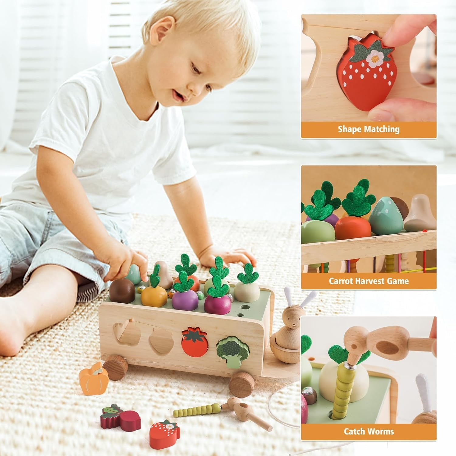 Toddlers Montessori Toy Wooden Educational Toys for Baby Boys Girls Shape Sorting & Matching Fine Motor Skills Toy Birthday Gifts for Kids image number 3