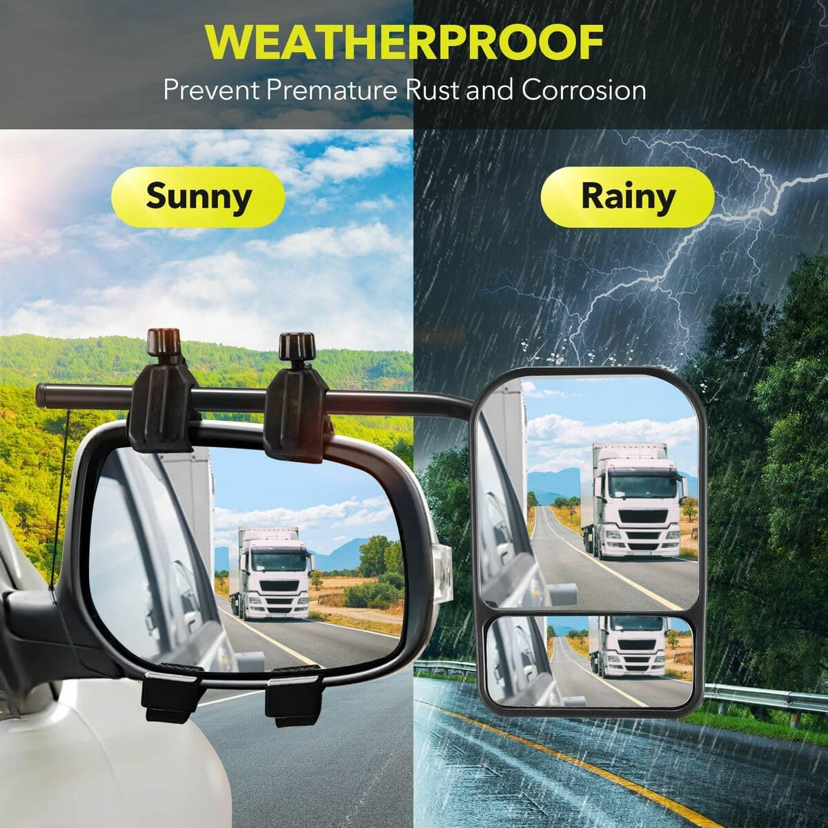 AUSWAY 2X Convex Flat Towing Mirrors Car Safety Clipon Caravan Side 4X4 Trailer Fit Offroad Camper Travel RV Truck Vehicle image number 3