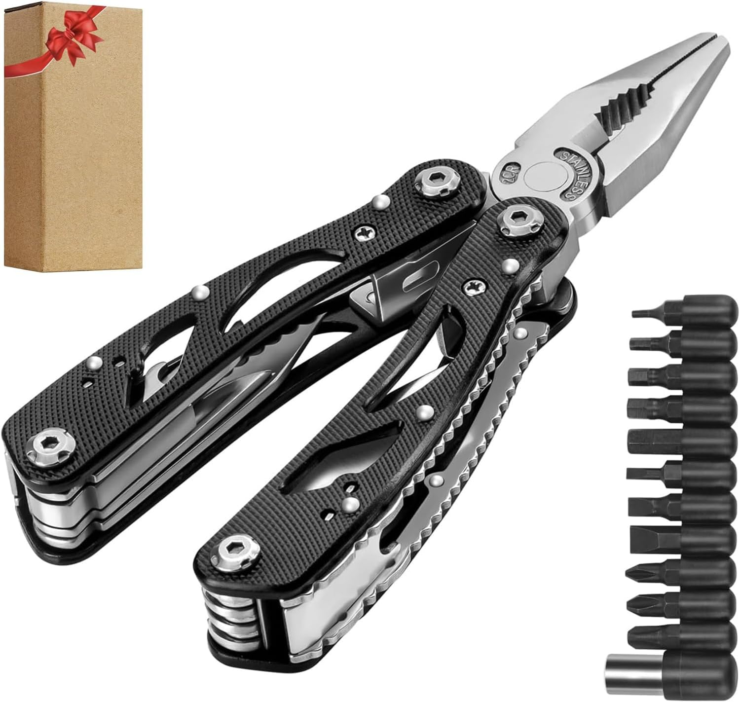 Gifts for Men, Multitool Pliers, 24-In-1 Stainless Steel Multi Tool Pocket Knife with Screwdriver Sleeve Camping Accessories Survival Gear, Dad Husband Grandpa Men Cool Gadget Stocking Stuffers Gift image number 4