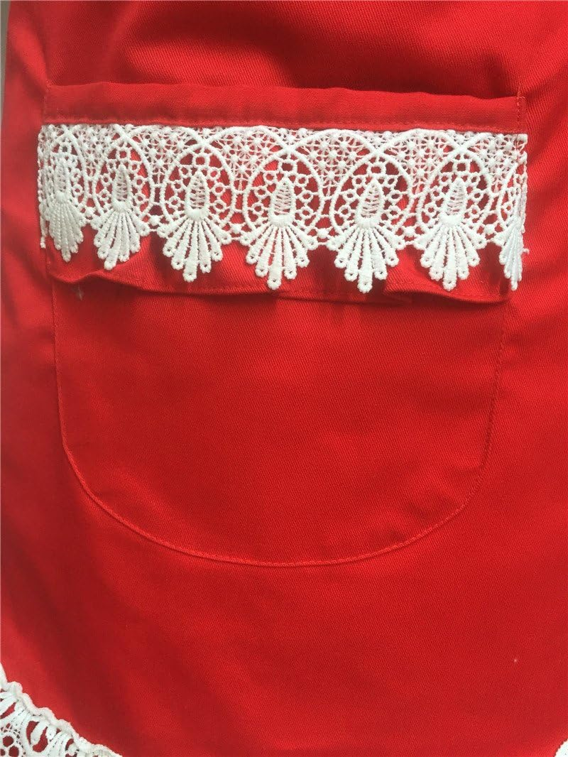 Hyzrz Lovely Lace Work Adjustable Apron Home Shop Kitchen Cooking Women Ladies Aprons with Pocket for Gift
