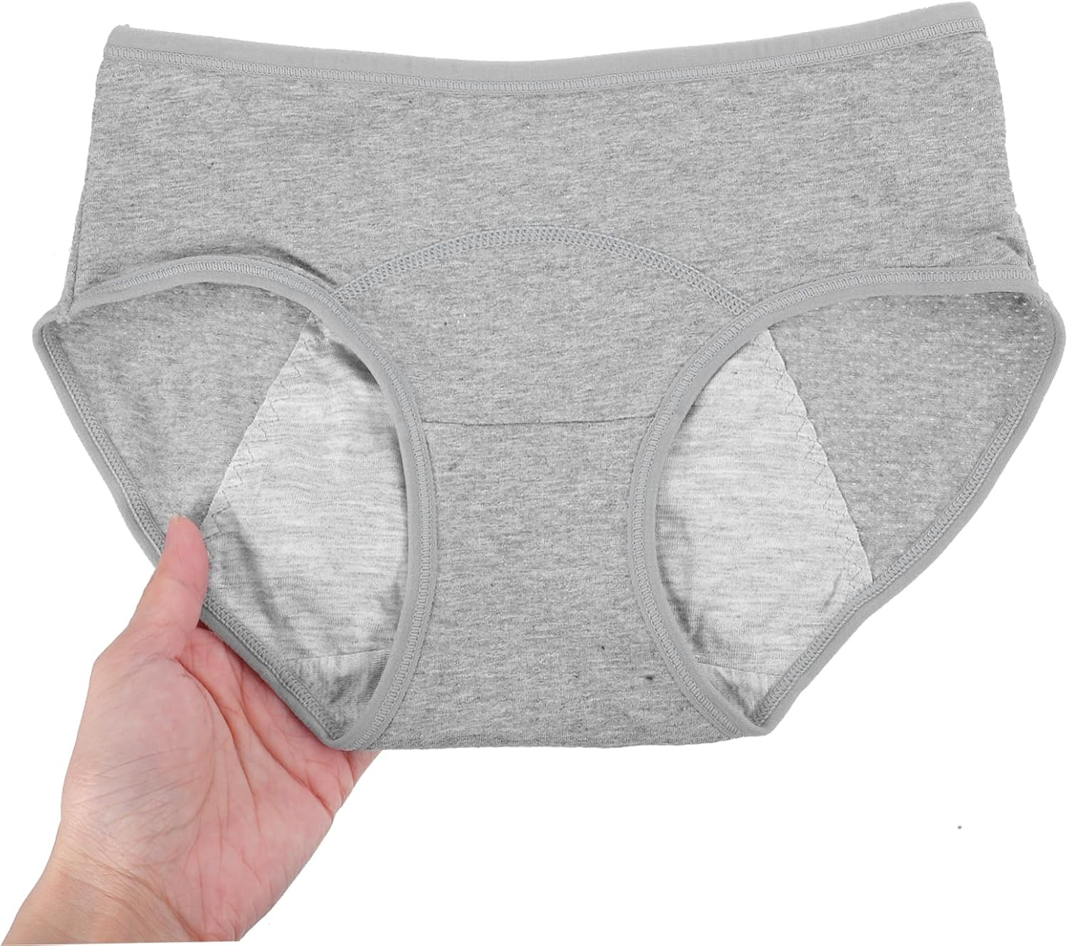 Heavy Flow Leakproof Women Cotton Briefs High Waist Postpartum Period Panties Breathable Comfortable Underwear for Sensitive Skin Grey