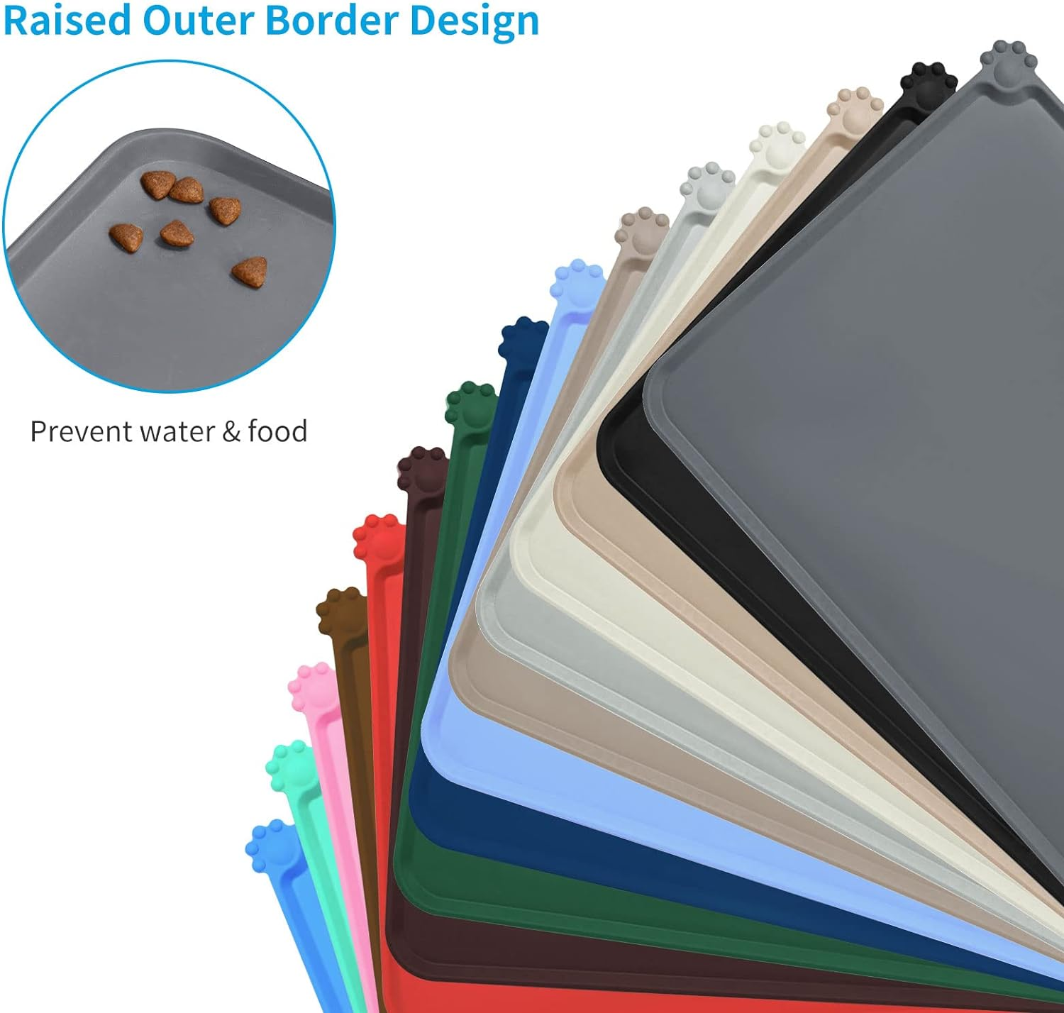 AUDWUD Silicone Waterproof Dog Cat Pet Feeding Mats,Anti-Slip Pet Bowl Mats,Fda Grade Pet Feeding Mat (M, Grey) image number 2